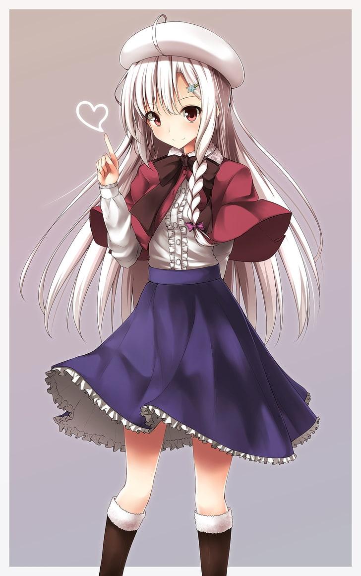 HD wallpaper: anime, anime girls, long hair, white hair, red