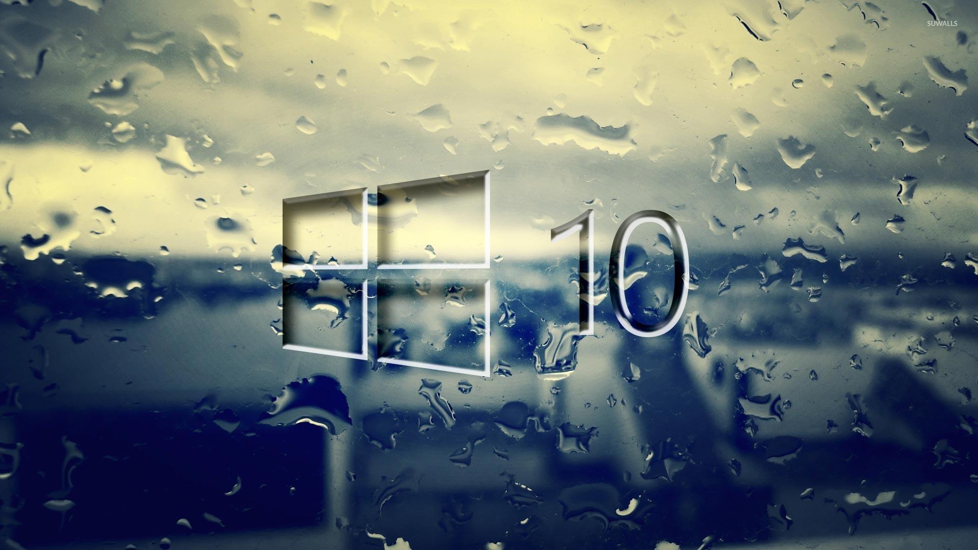 Windows 10 on the rainy window wallpaper