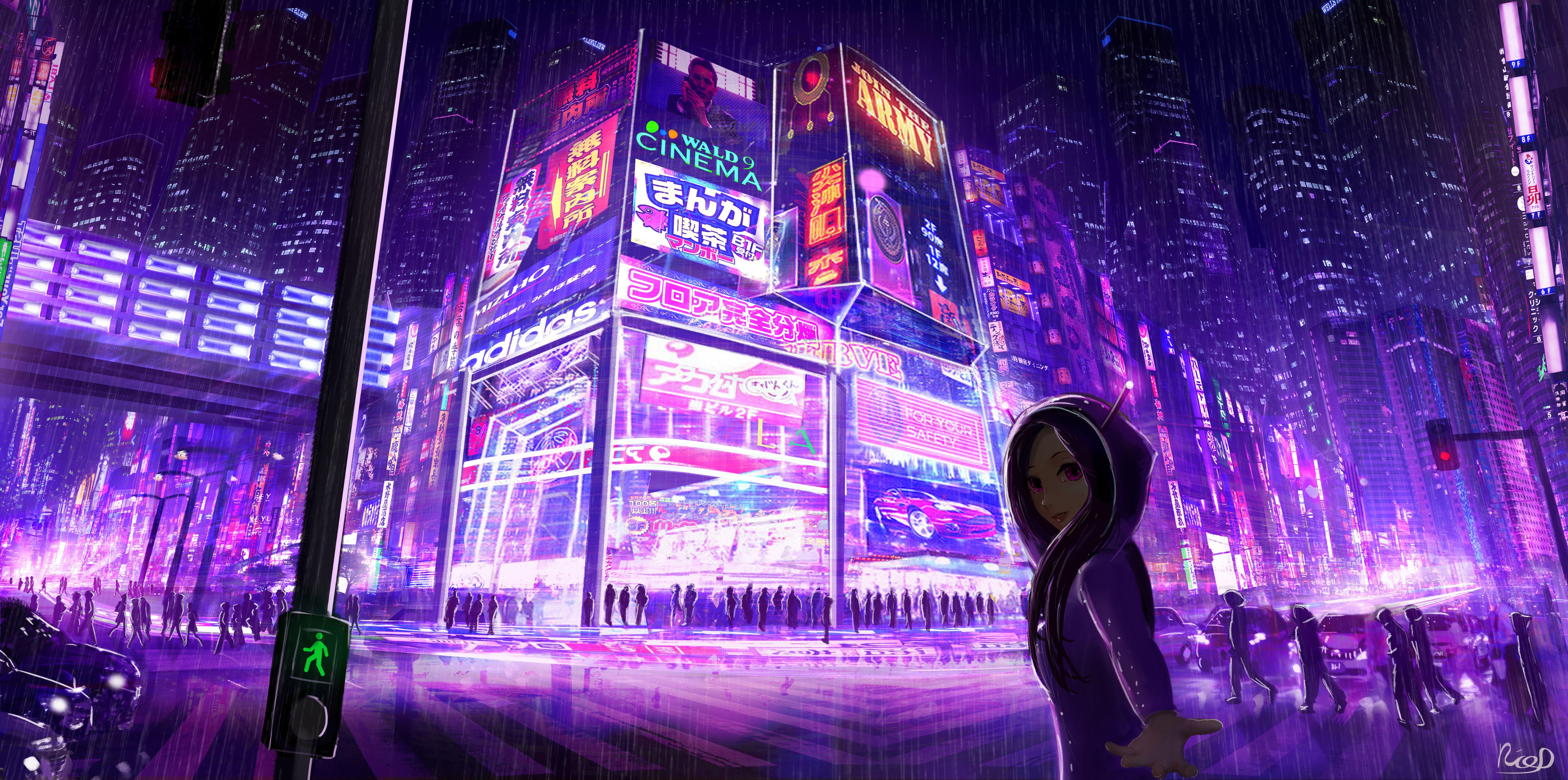 Cyberpunk Cityscape Girl Digital Art. City wallpaper, Desktop wallpaper art, Anime scenery wallpaper