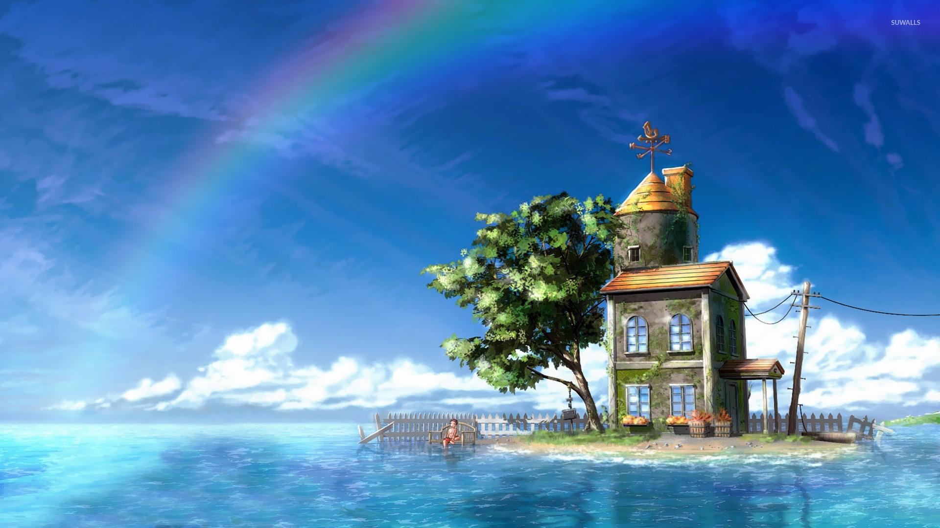 Small house on the little island wallpaper wallpaper