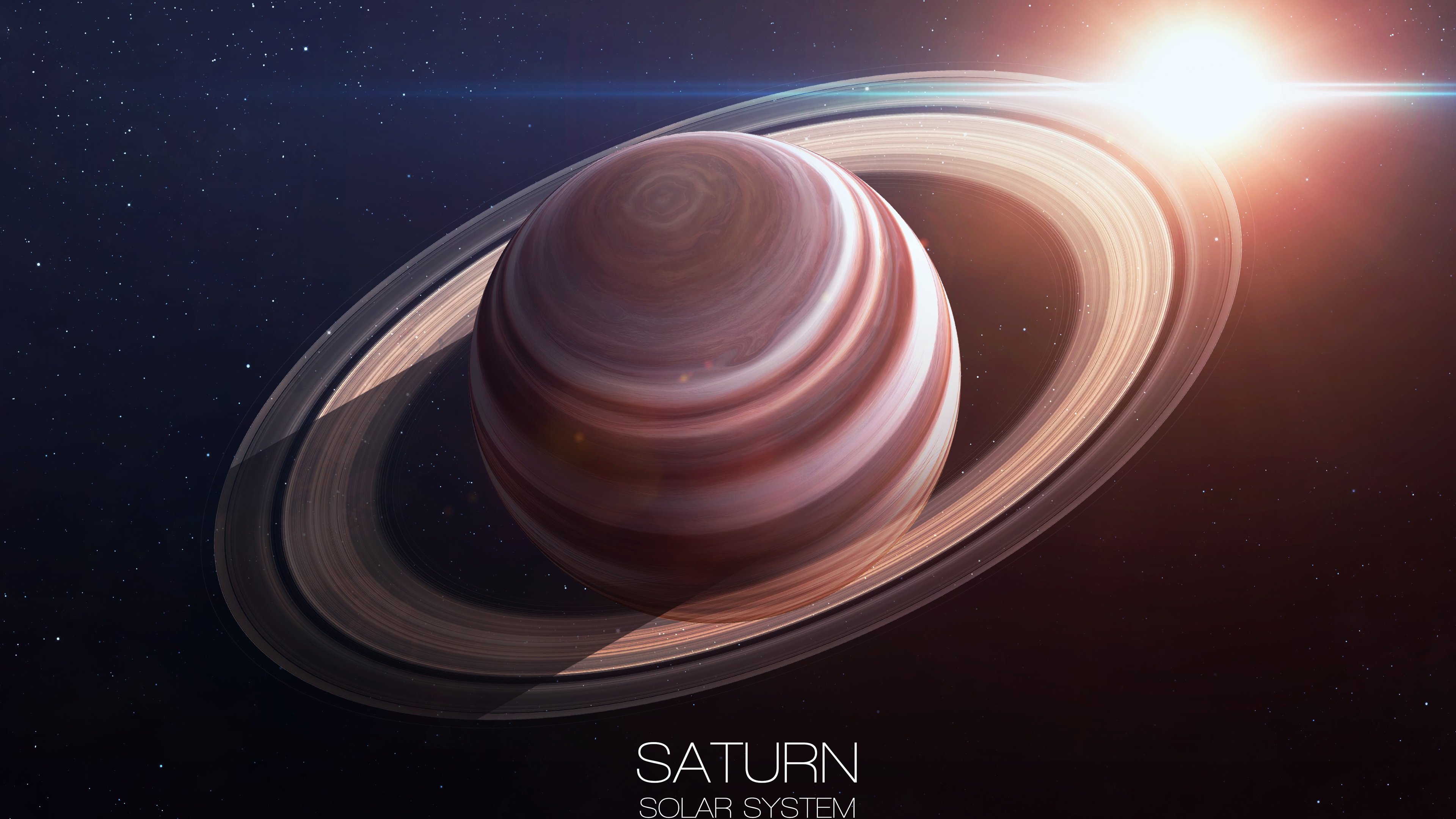 Wallpaper Saturn, ring, planet, sun, solar system 3840x2160