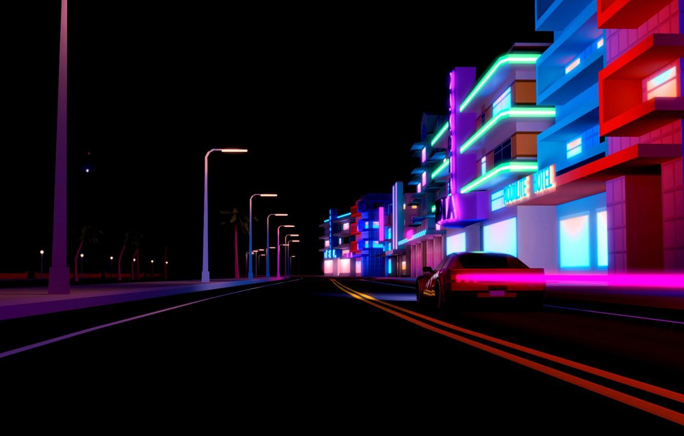 Wallpaper Auto, Road, Night, Music, The city, Neon, Machine