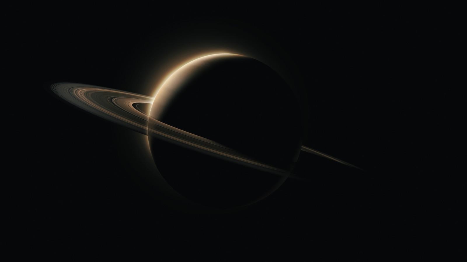 Download 1600x900 Ring Of Saturn, Planet, Dark Wallpaper