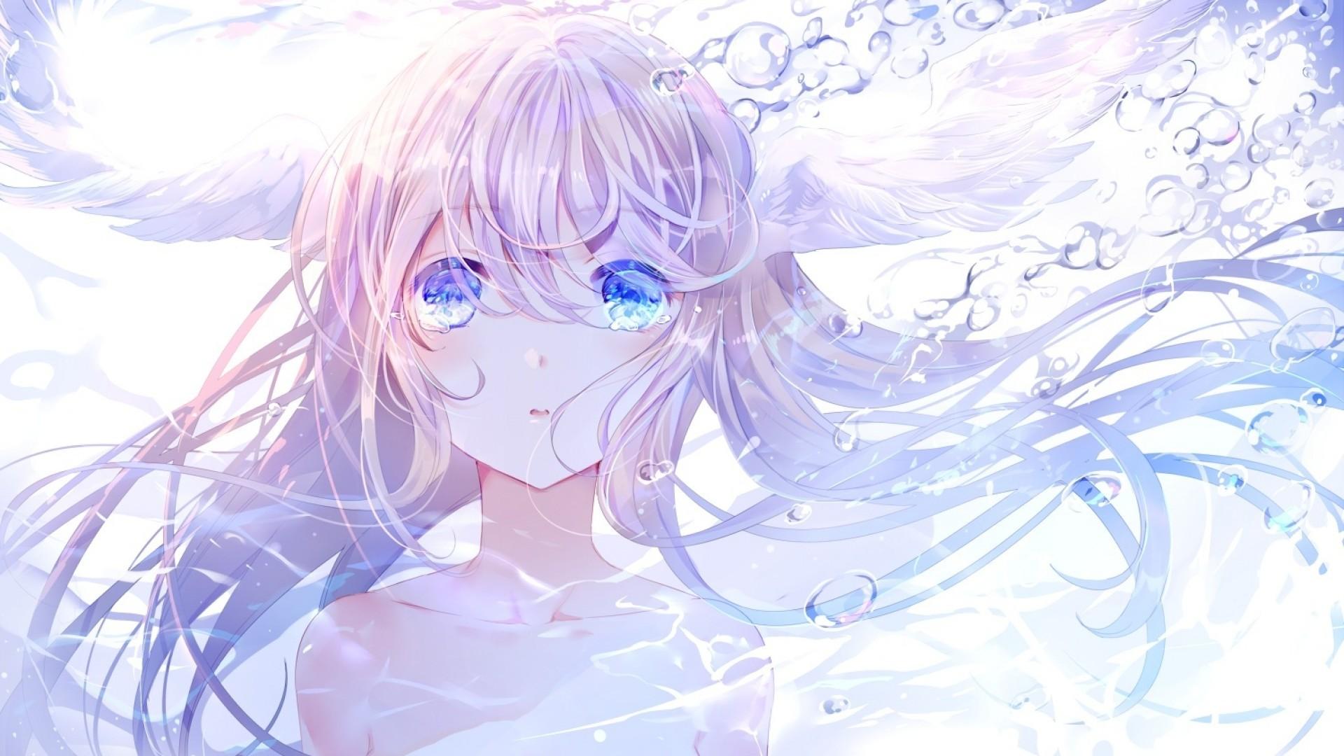 Download 1920x1080 Anime Girl, Crying, Tears, Wings