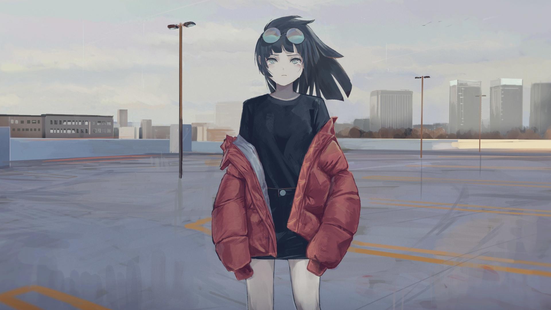 Download 1920x1080 wallpaper anime girl, art, jacket