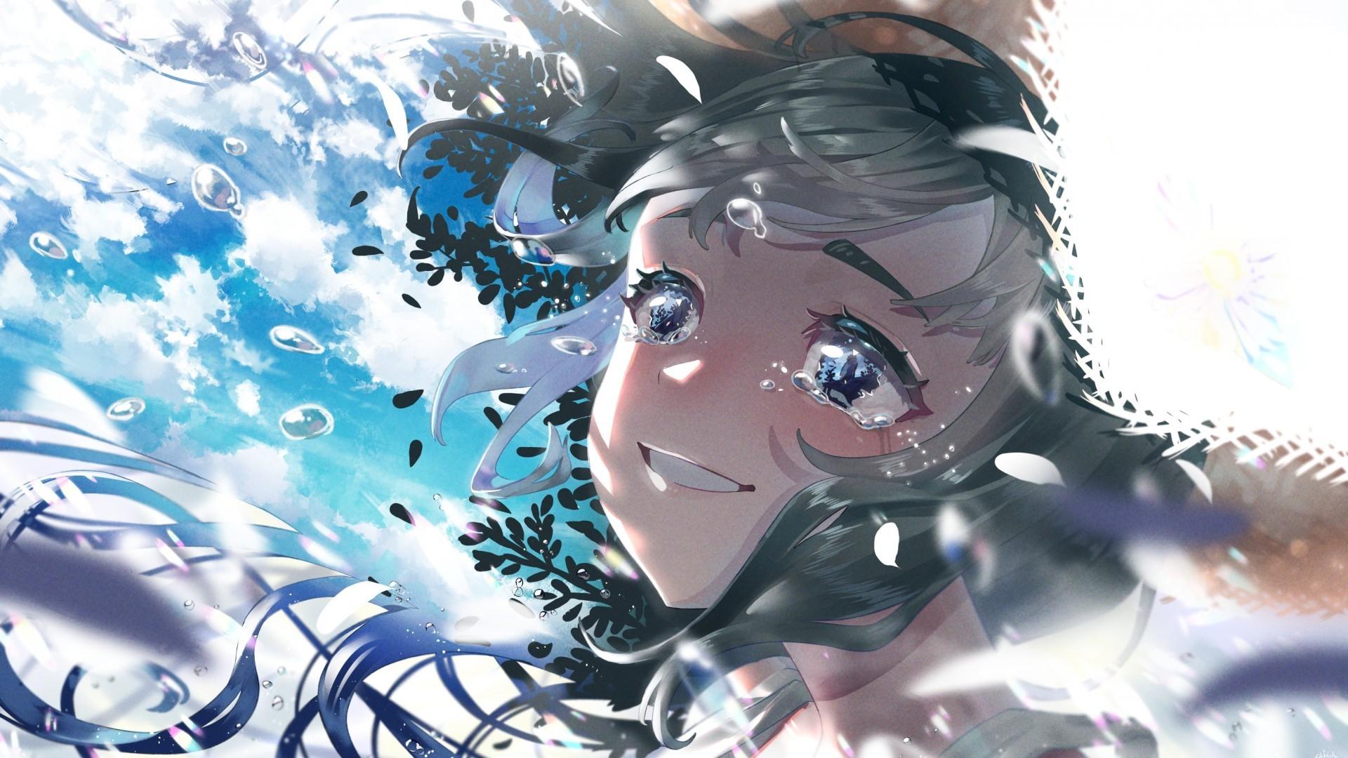 Download 1920x1080 Crying, Tears, Anime Girl, Smiling