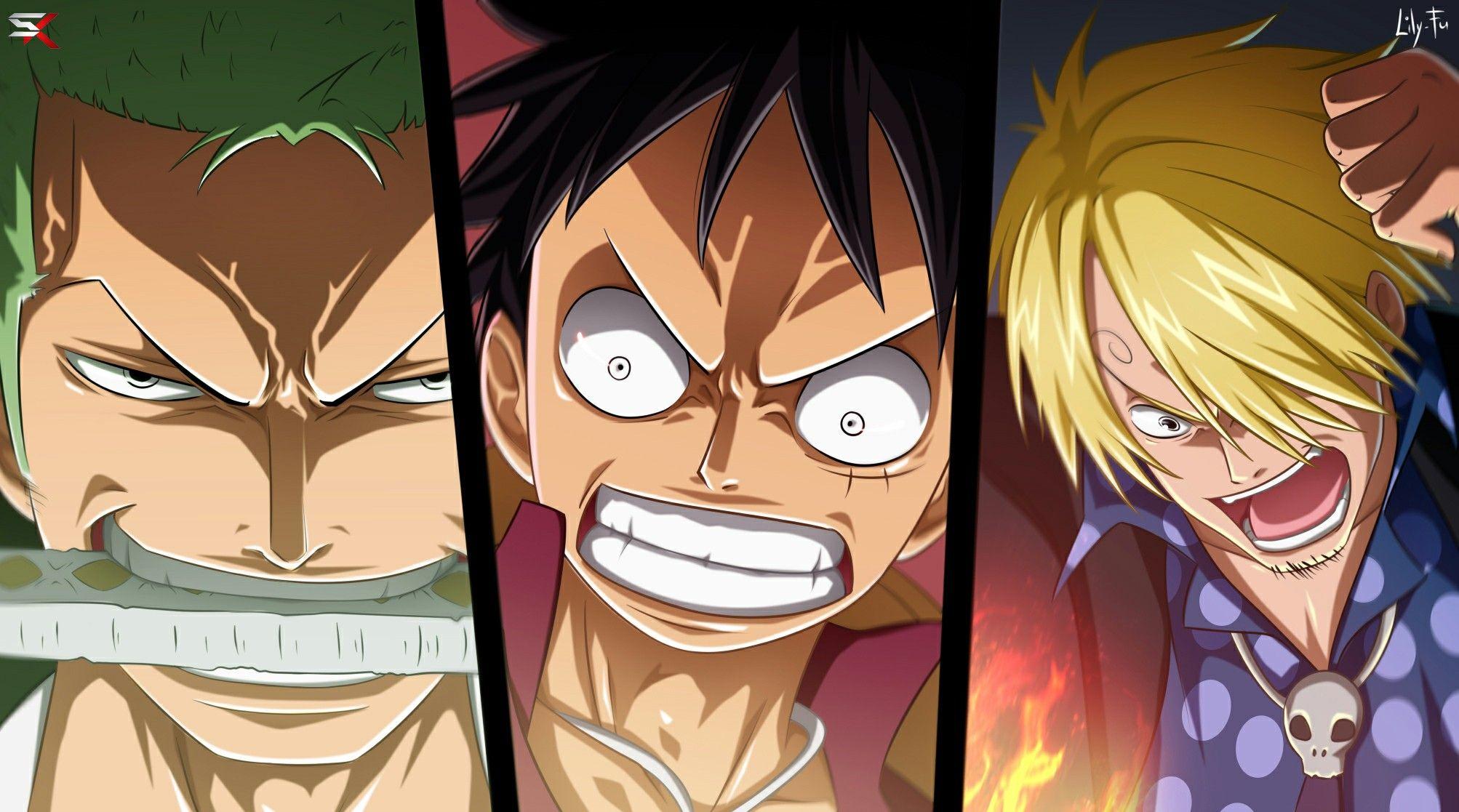 Luffy, Zoro, Sanji, The Monster Trio, angry, cool; One Piece. Kartun, Topi jerami, Bajak laut