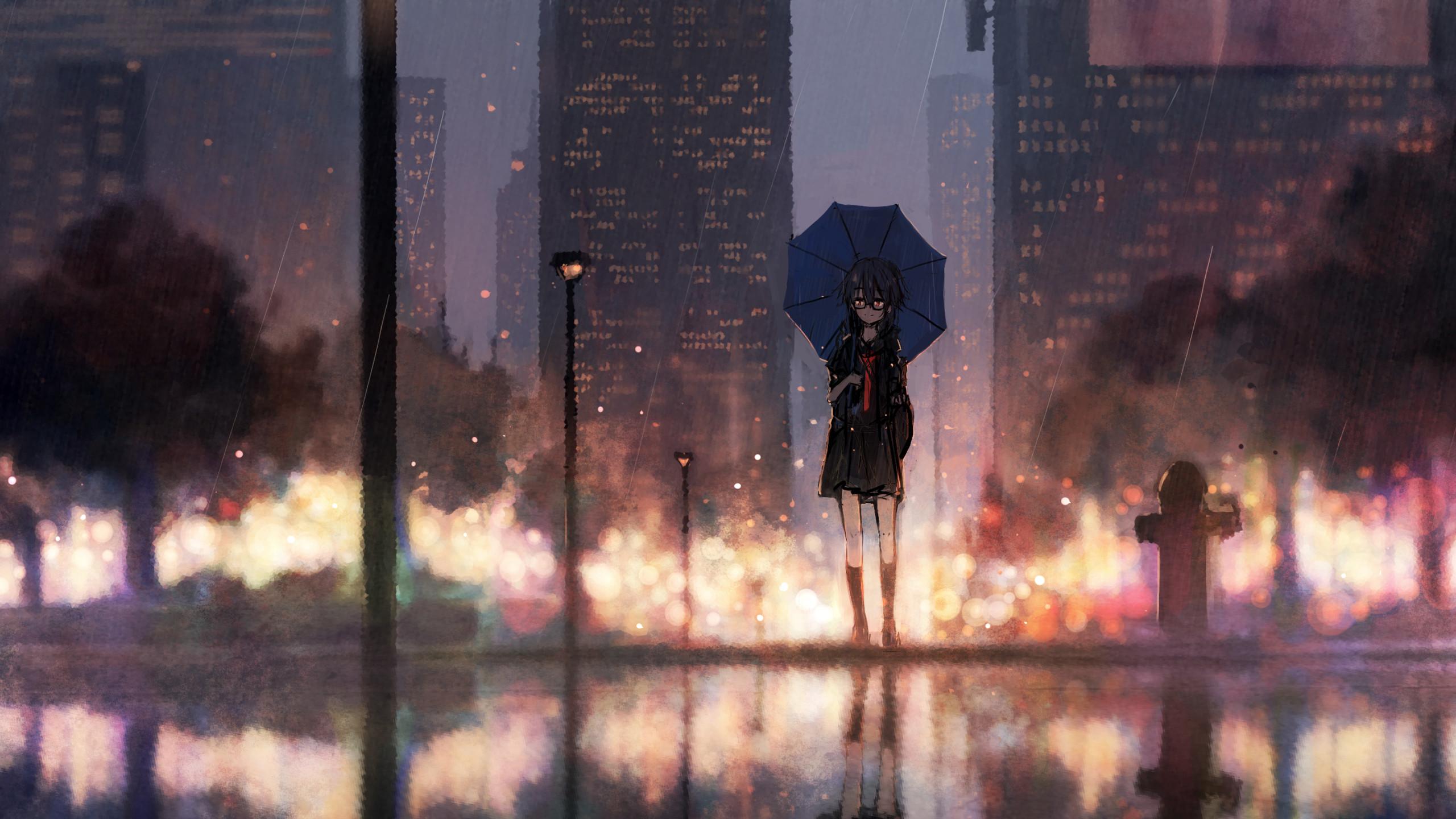 Anime Girl Rain Umbrella 1440P Resolution HD 4k