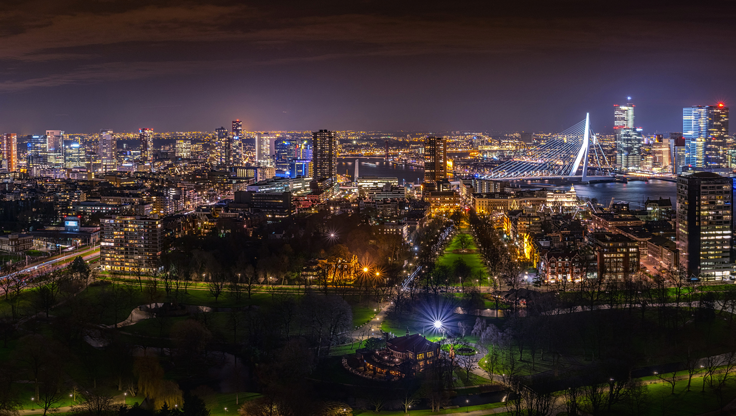 Desktop Wallpaper Rotterdam Netherlands night time Cities