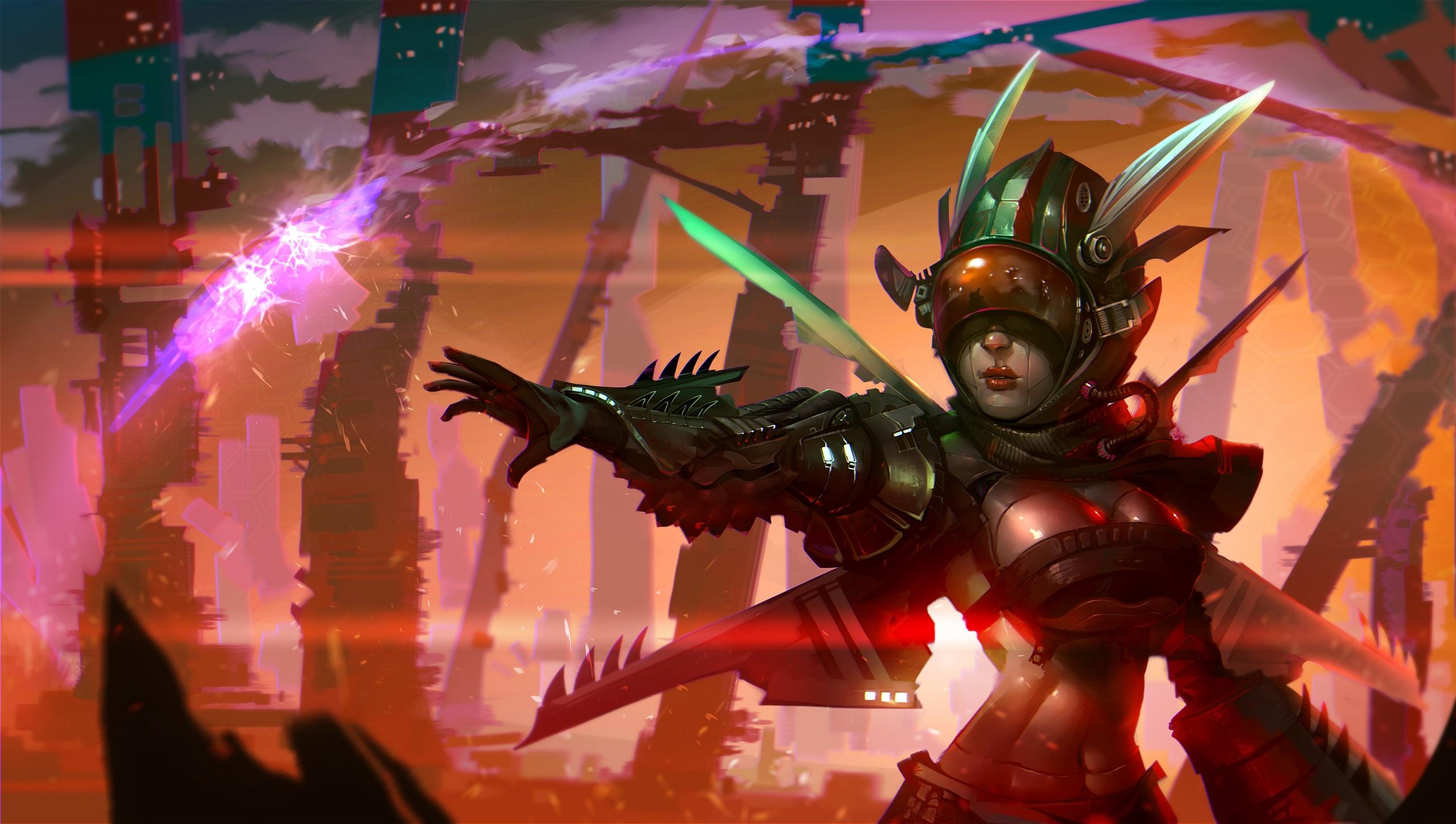 Wallpaper Cyborg Helmet Girls Fantasy 2560x1449