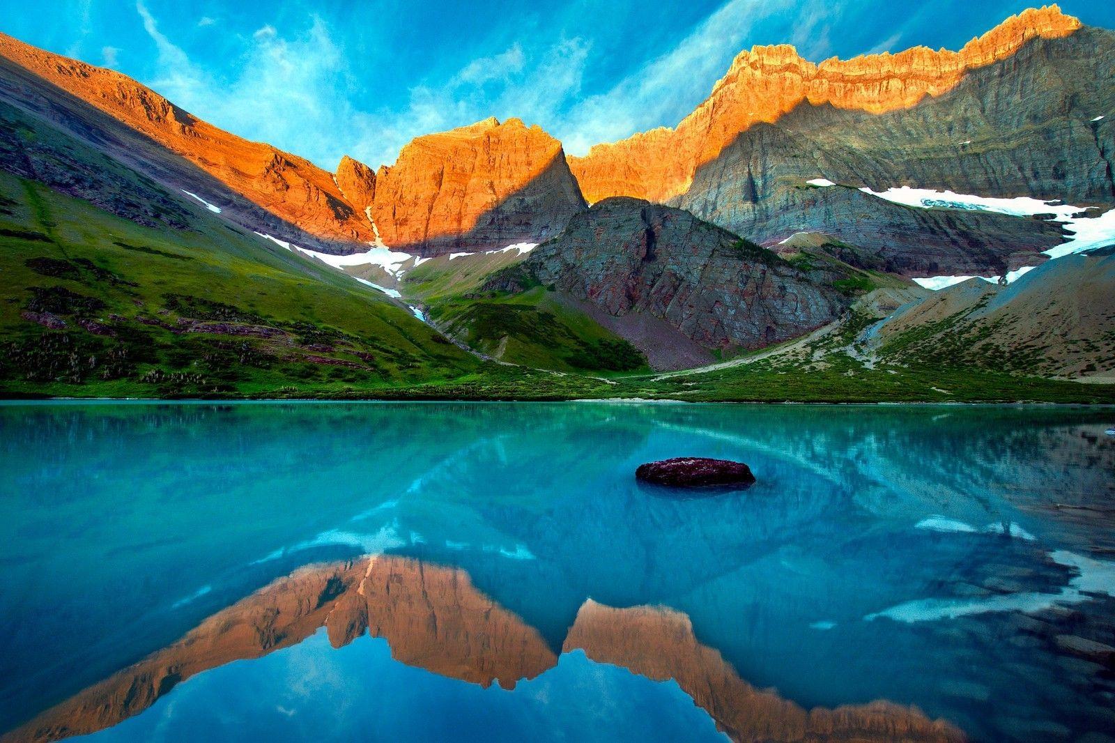 Download HD nature, Landscape, Glacier National Park, Montana. Desktop background image, Landscape, Sunset painting