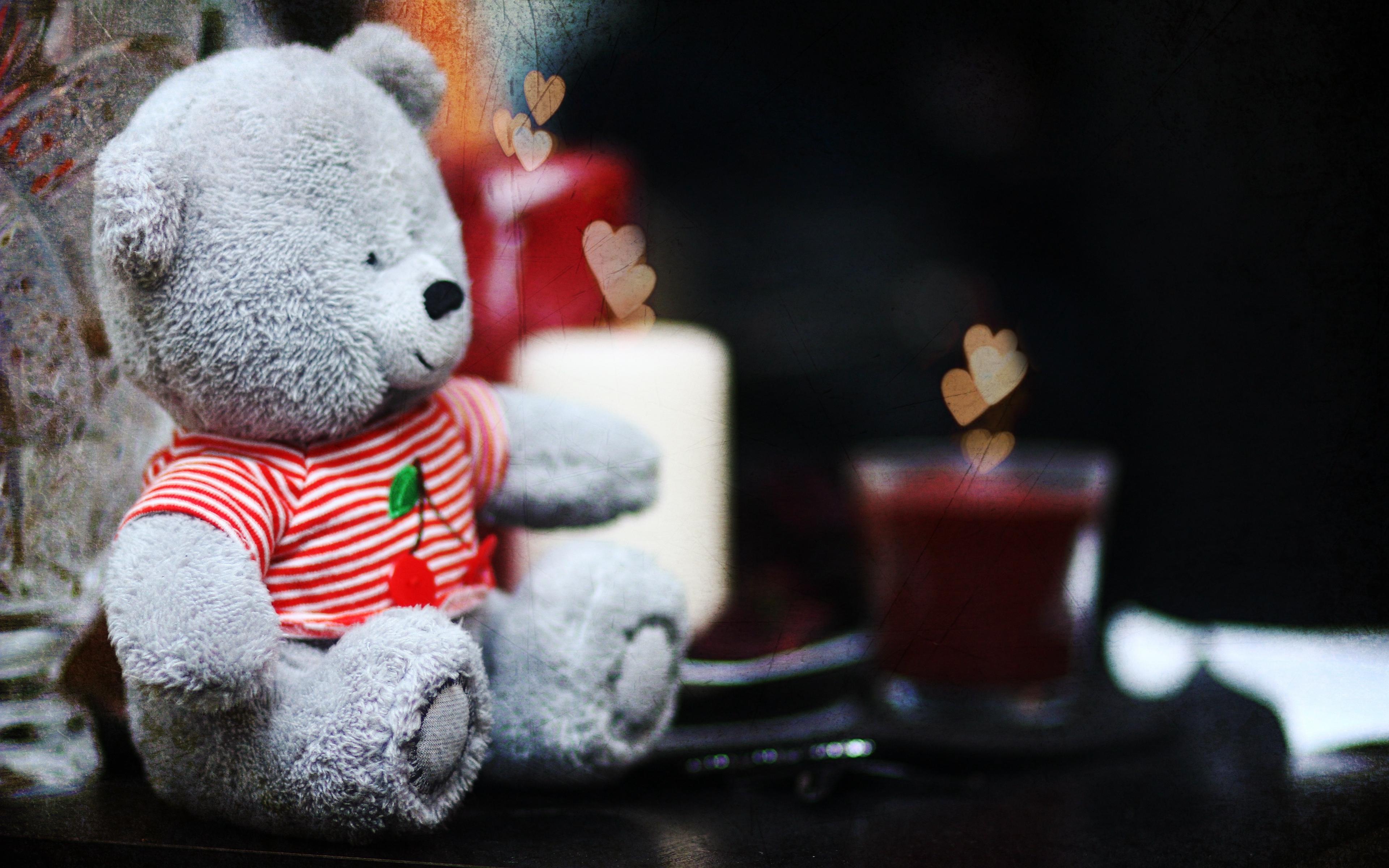 Download wallpaper 3840x2400 cute, teddy bear, candles