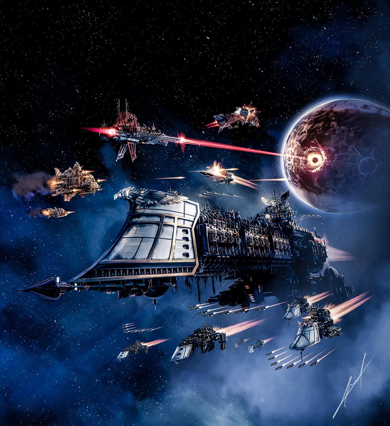 Spaceships digital wallpaper, spaceship, Warhammer 000