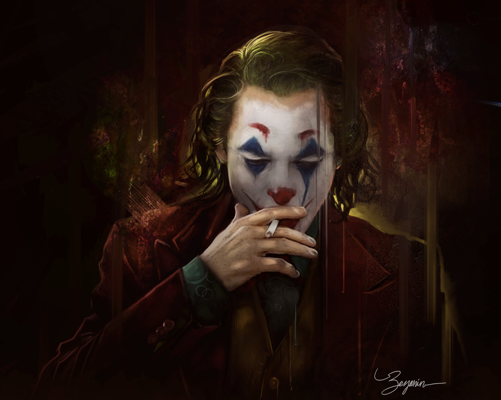 The Joker Smoking a Cigarette HD Wallpaper. Background