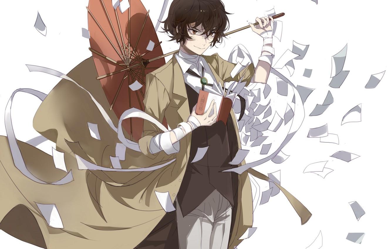 Wallpaper paper, leaves, bandages, Bungou Stray Dogs, Stray Dogs: A Literary Genius, Dazai Osamu image for desktop, section сёнэн