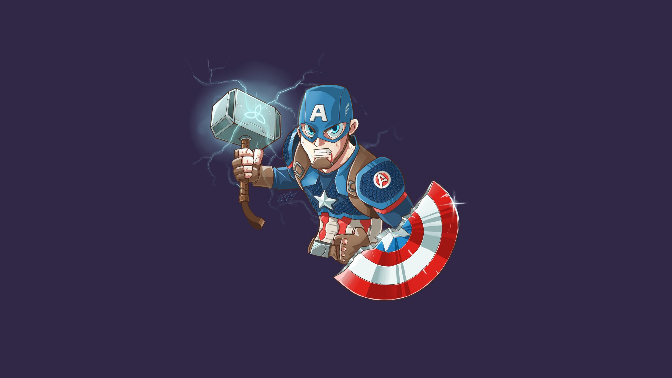 Captain America with Mjolnir and Shield Art 1440P
