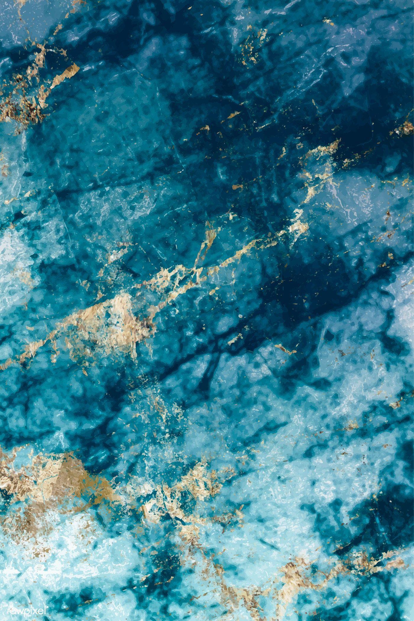 Blue and gold marble textured background vector. free image