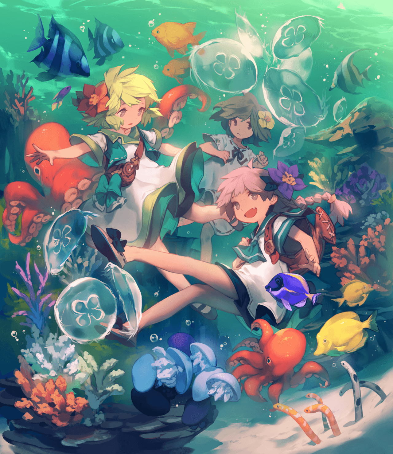 underwater anime water pixiv anime ocean children octopus