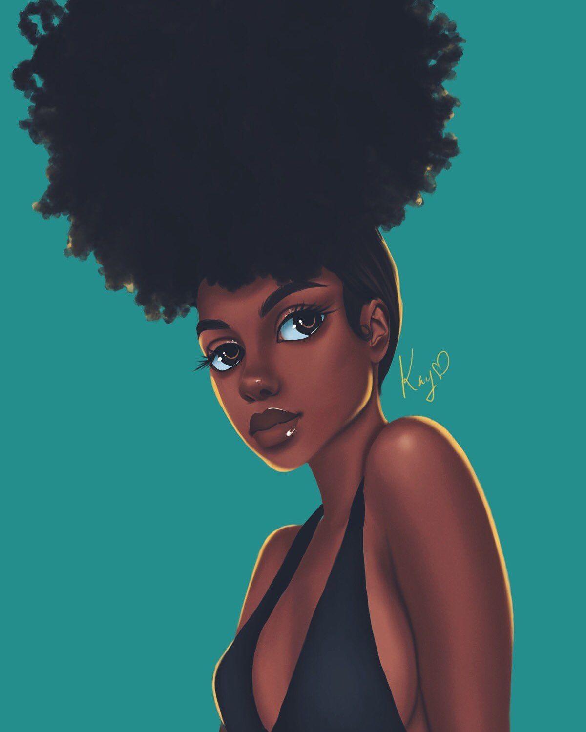 Afro with black girl anime