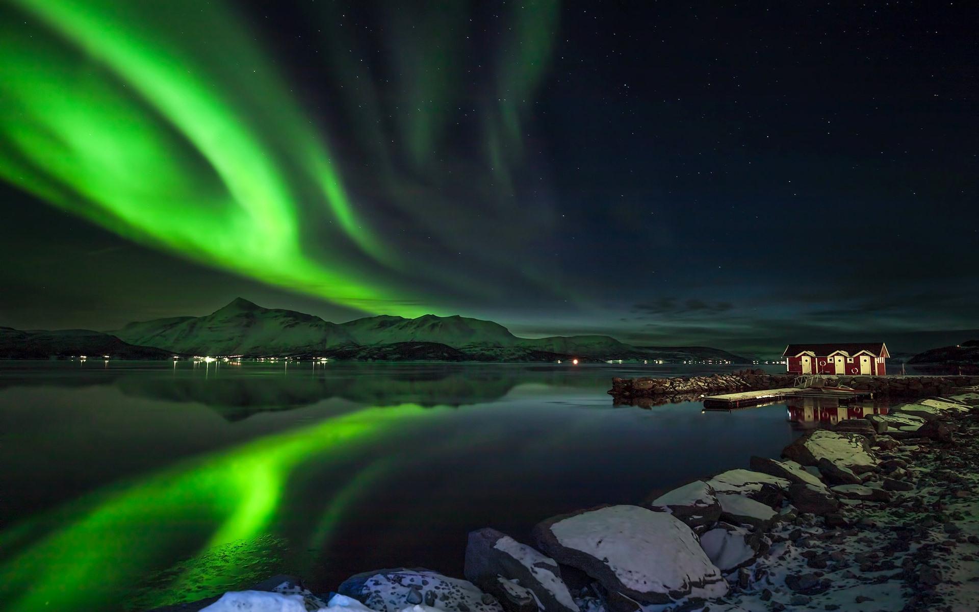 Wallpaper Northern lights, beautiful night scenery, Norway