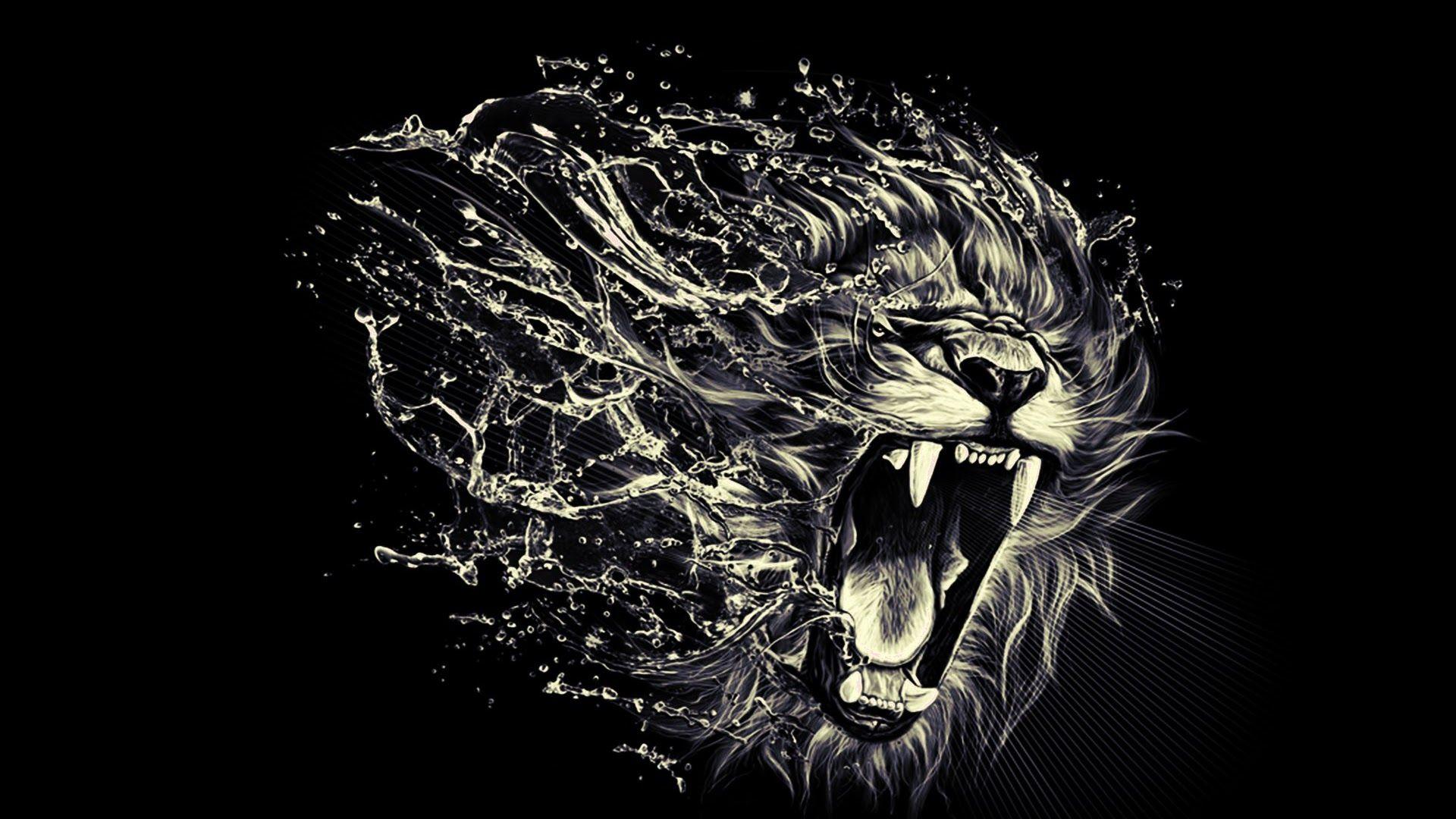 Black and white portrait of angry lion 2K wallpaper download