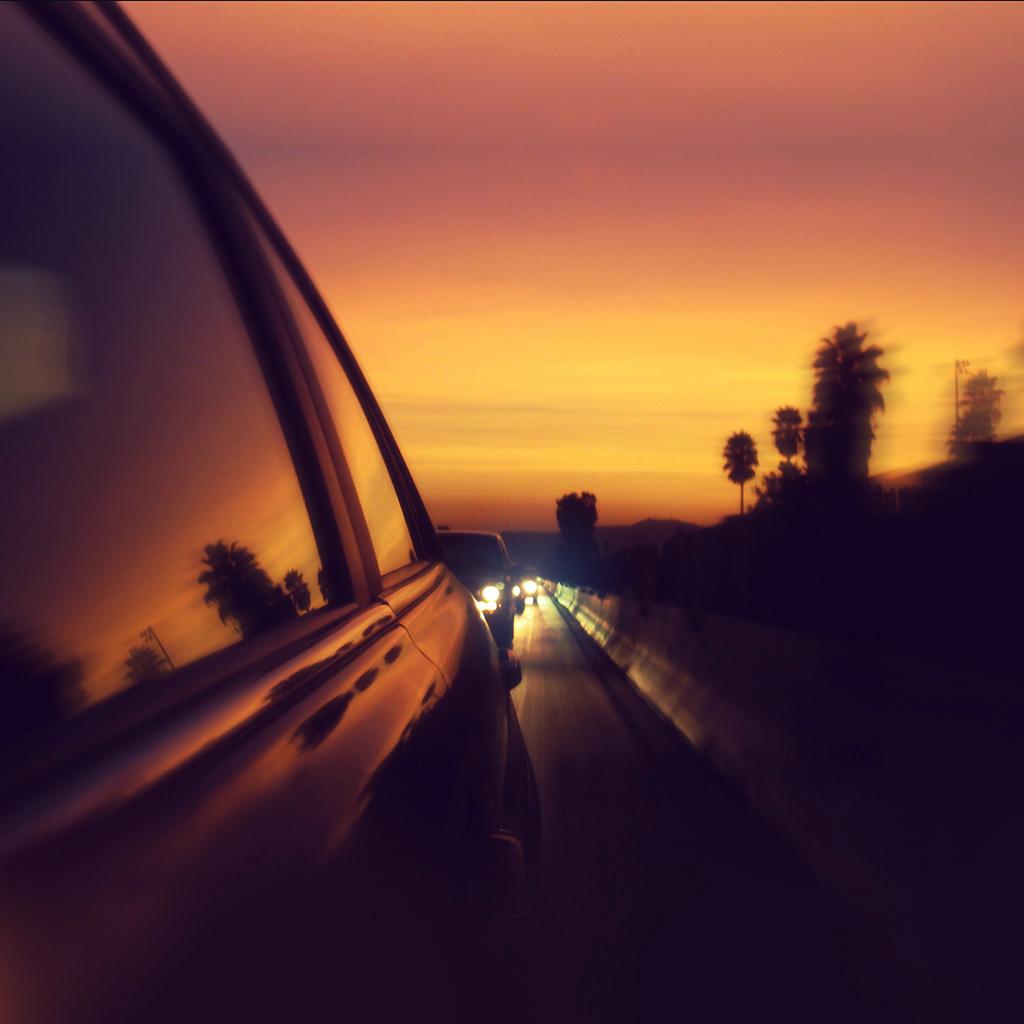Drive Way Sunset City Highway Car iPad Wallpaper Free Download