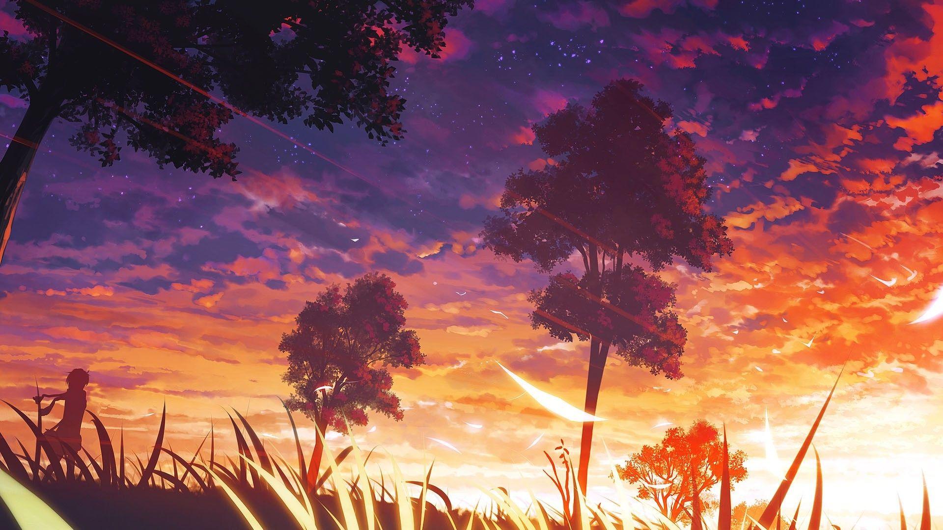 aesthetic anime desktop wallpapers sunset cave