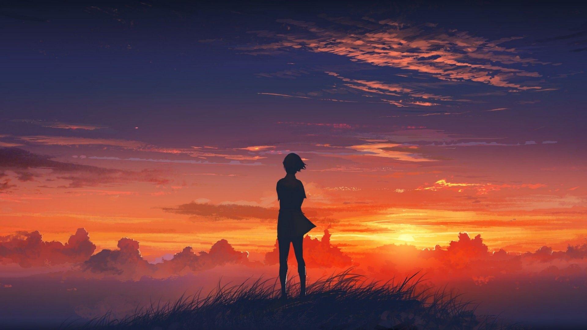 Anime Cliff Background Sunset Anime landscape desktop wallpapers hd ...