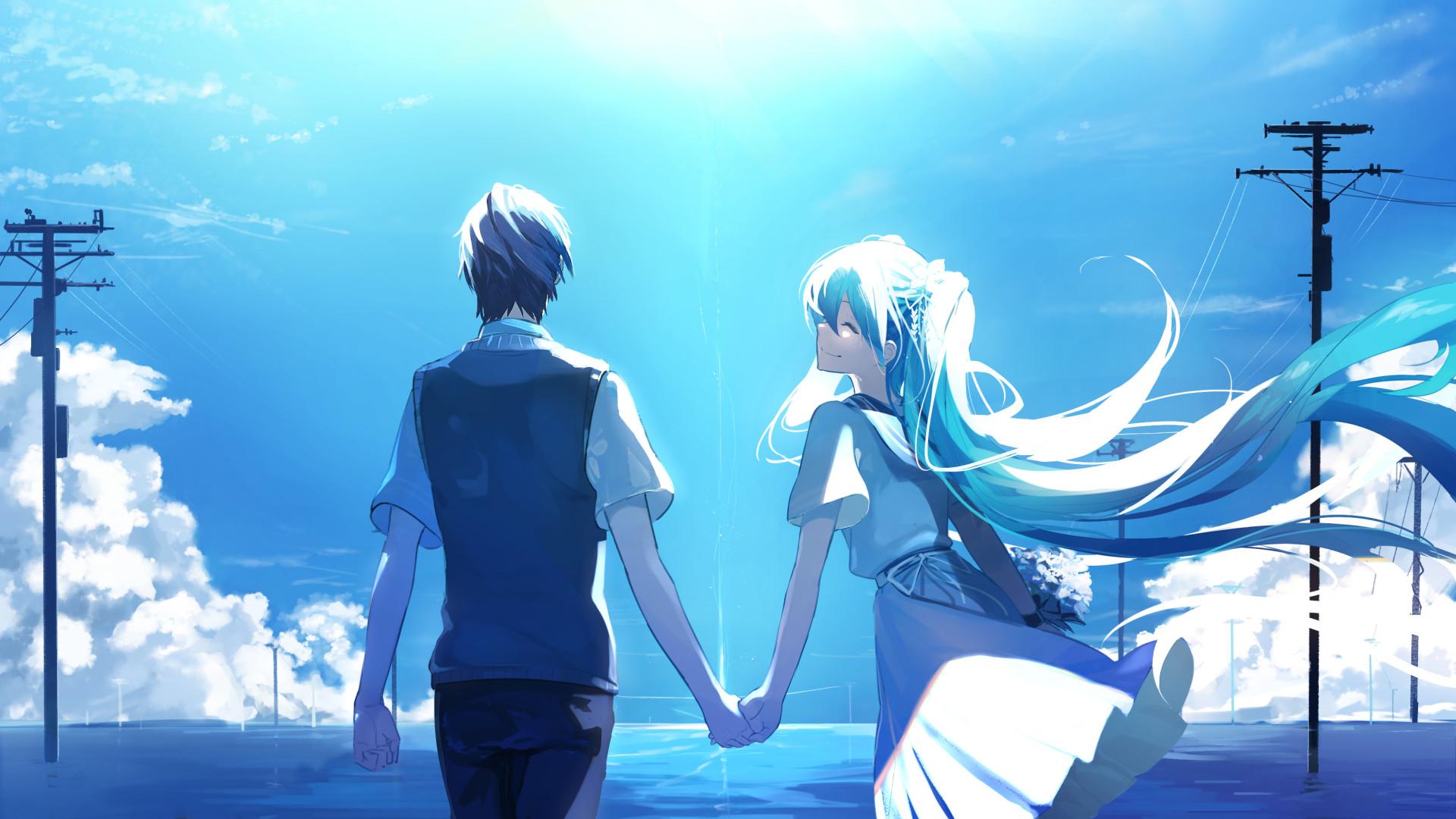 Anime Couple Holding Hands Hatsune Miku Laptop Full HD