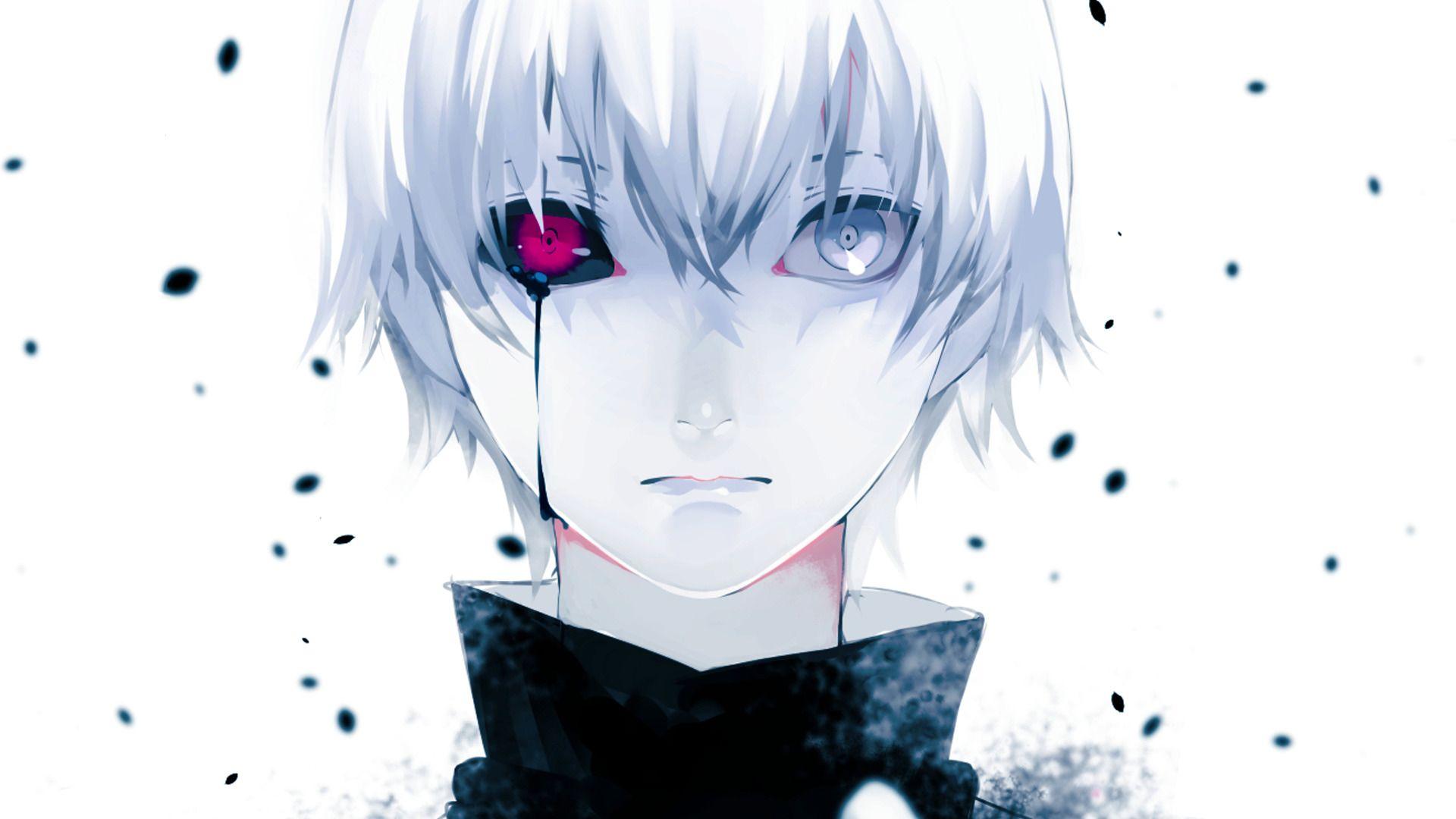 anime guy with white hair and red eyes