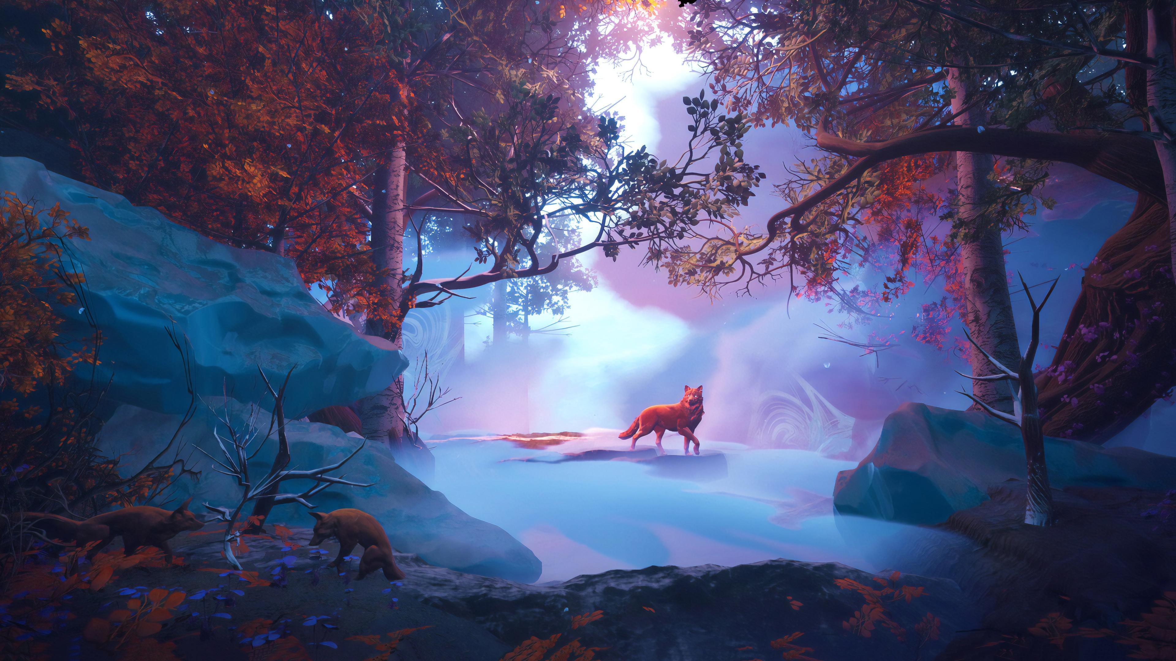 Wolf In Red Magical Woods 4k, HD Artist, 4k Wallpaper