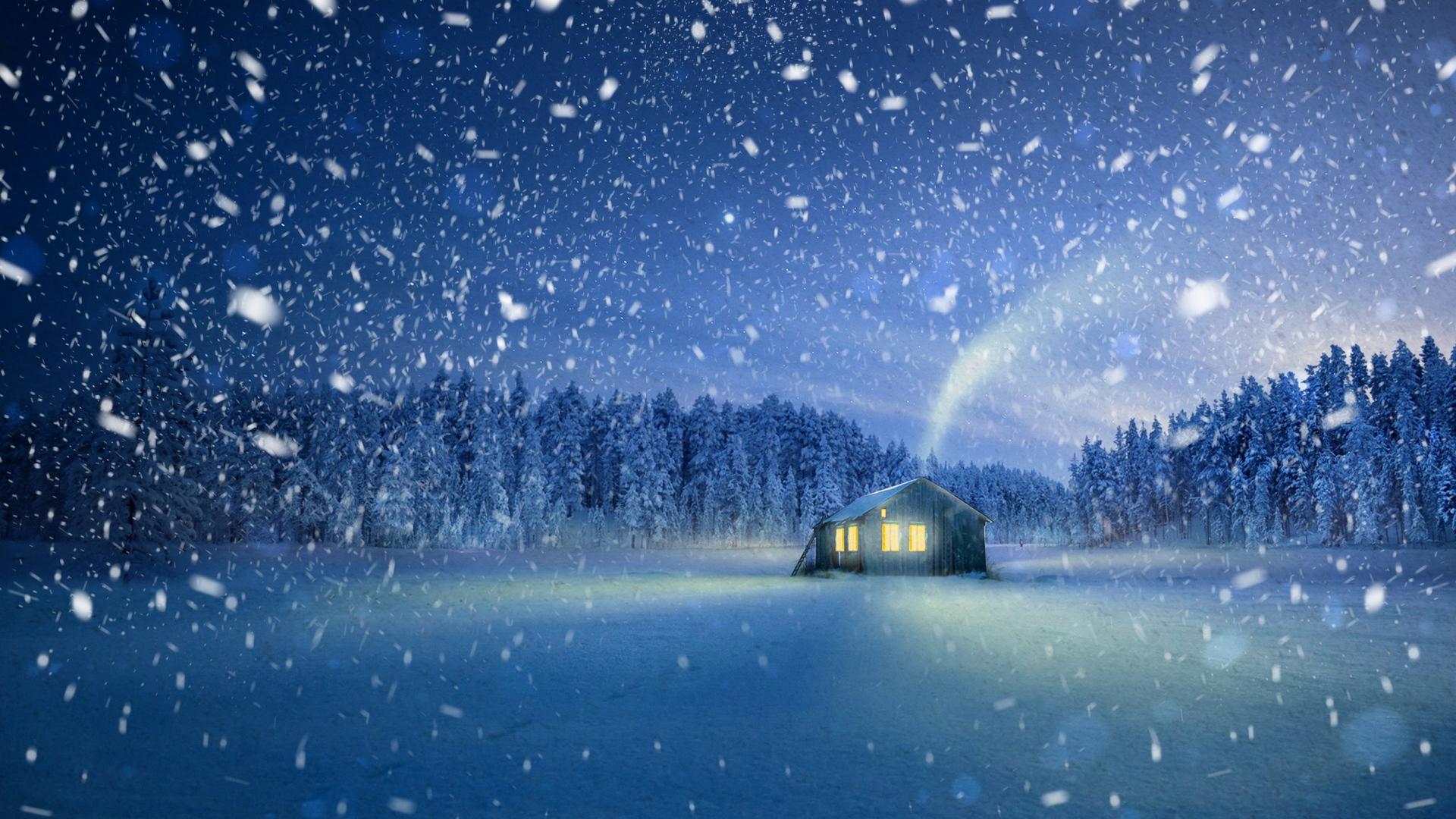 Download wallpaper 1920x1080 house, snowfall, snow, fabulous