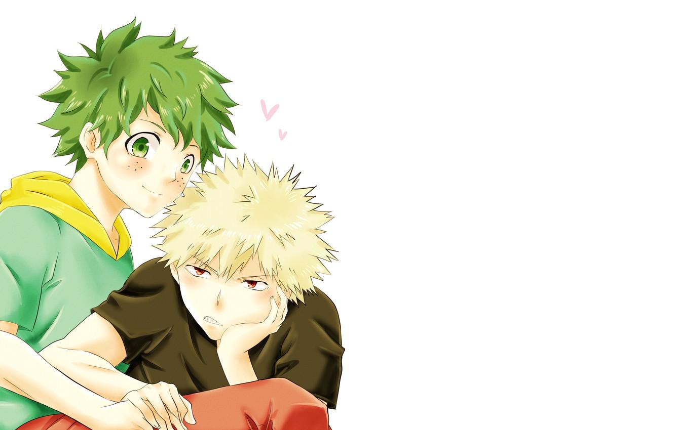 Wallpaper white background, Boku no Hero Academy, My Hero Academia, Bakugou Katsuki, Izuku Midoriya, My Hero Academy, Pixiv Id 3469366, KatsuDeku image for desktop, section сёнэн