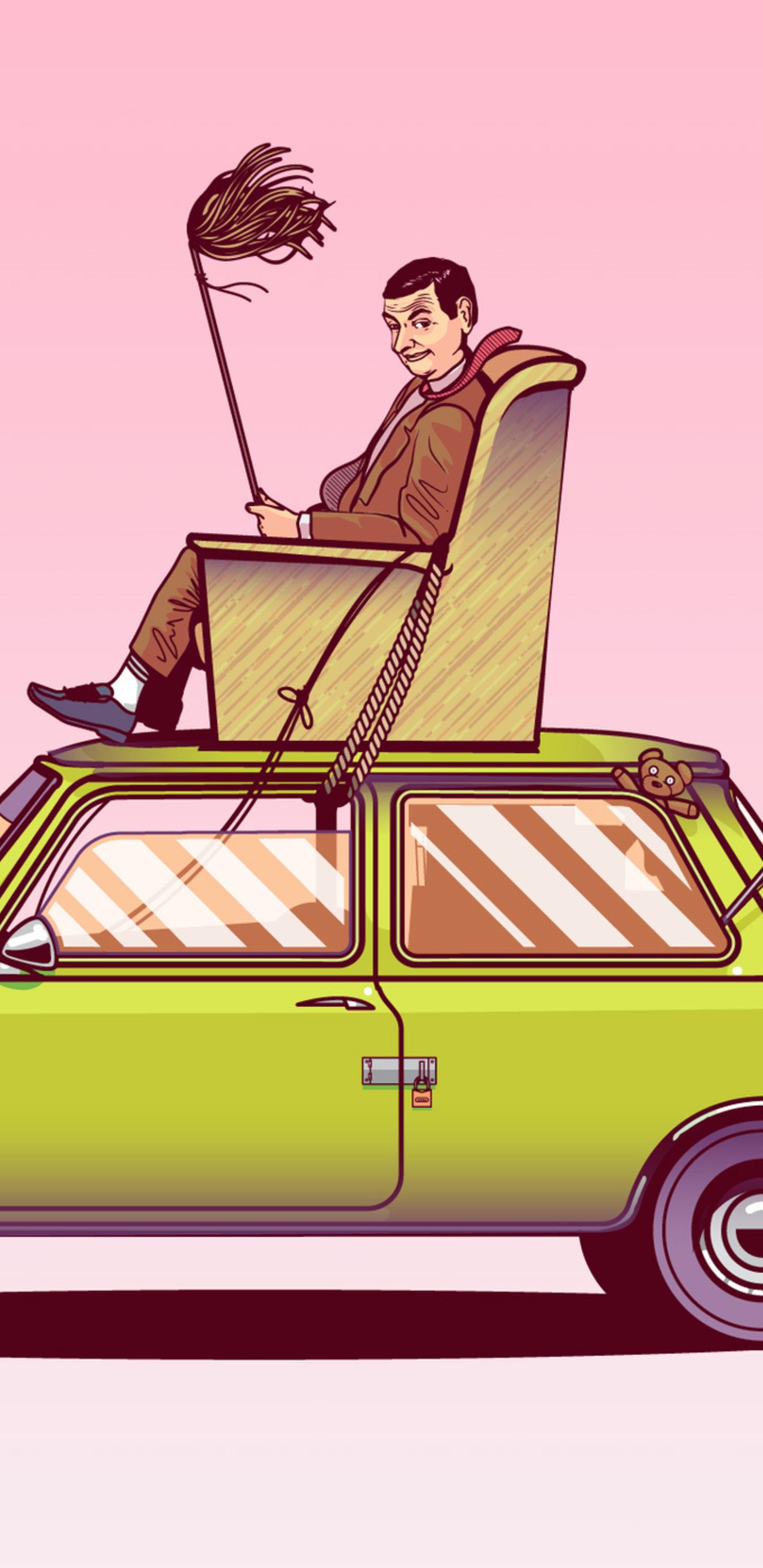 Mr Bean Sitting On Top Of His Car Vector Art Bean