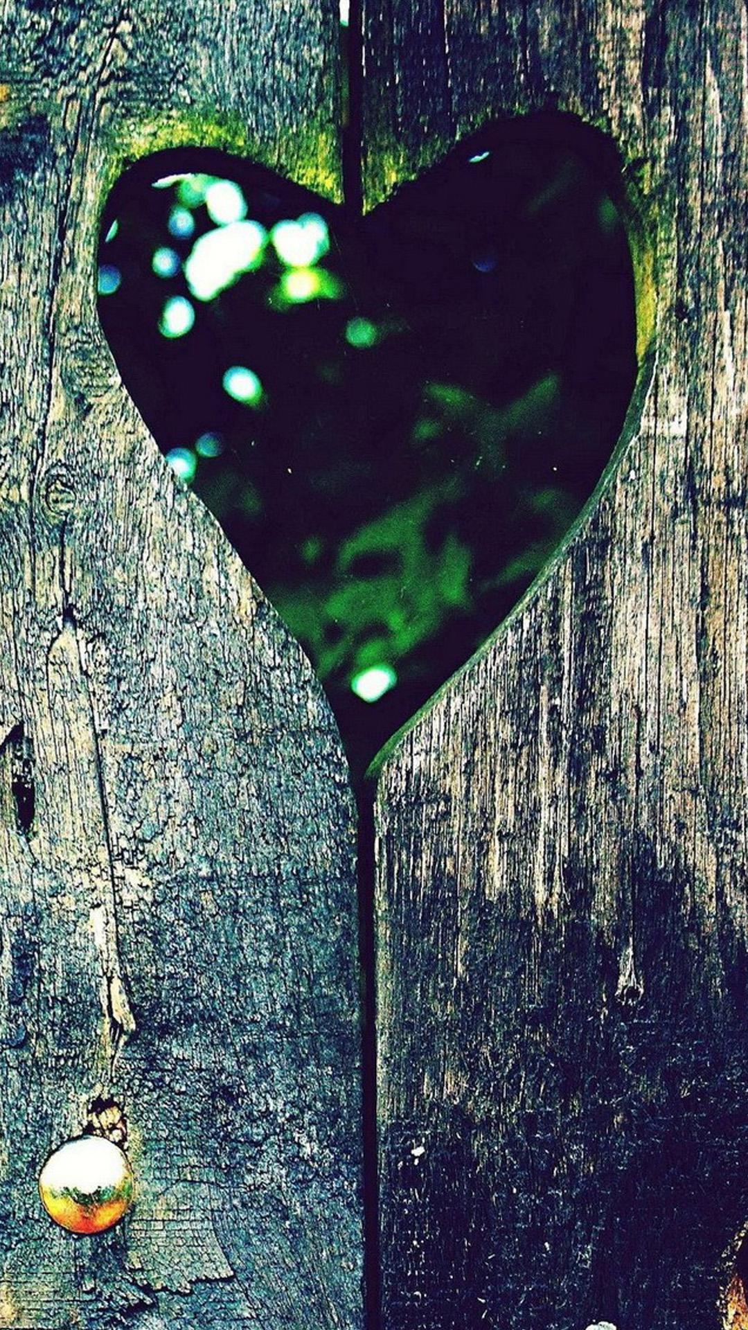 Love Heart Hole Scenery On Wood iPhone 8 Wallpaper Free Download