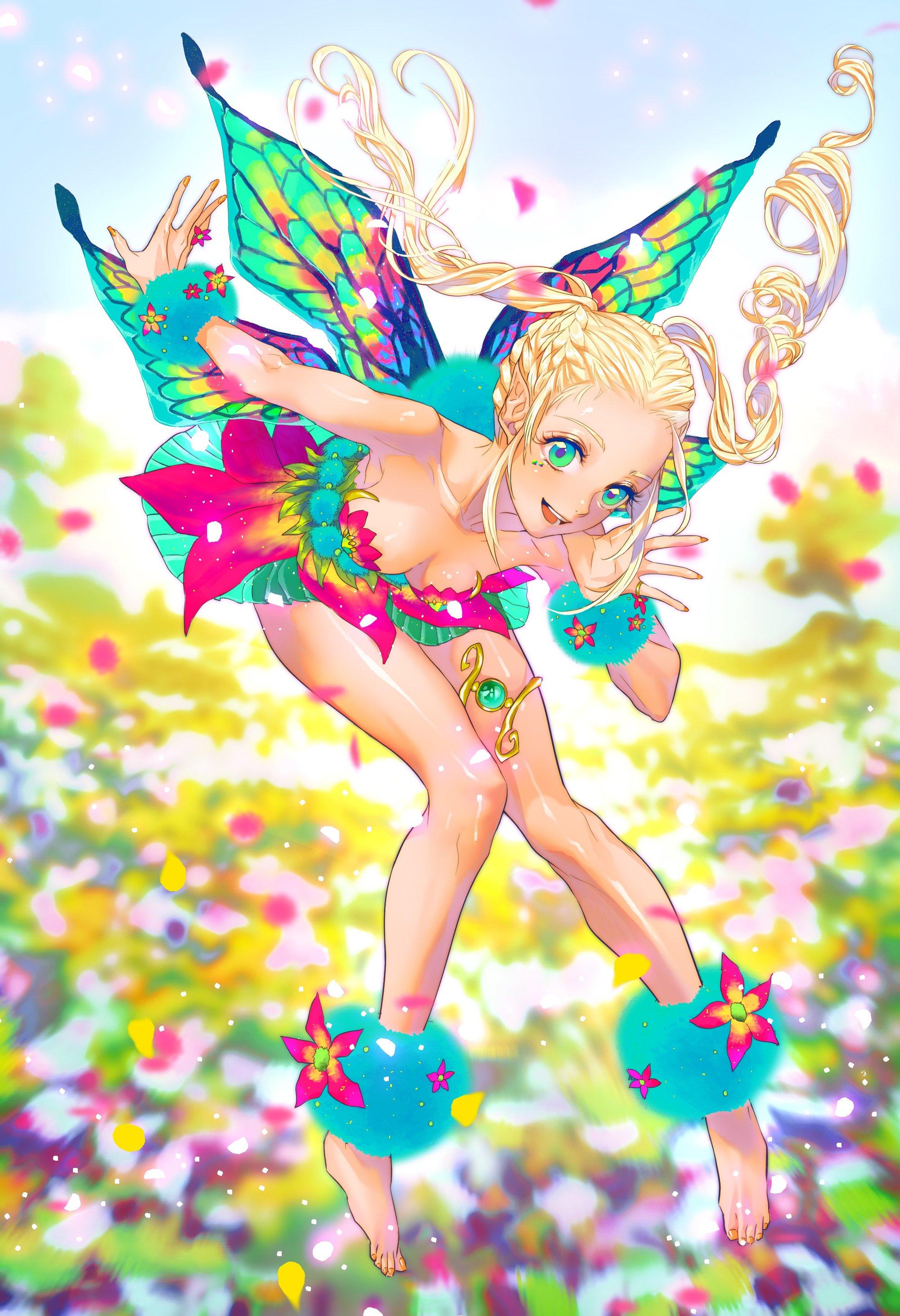Original anime fairy color wings fantasy green eyes cute