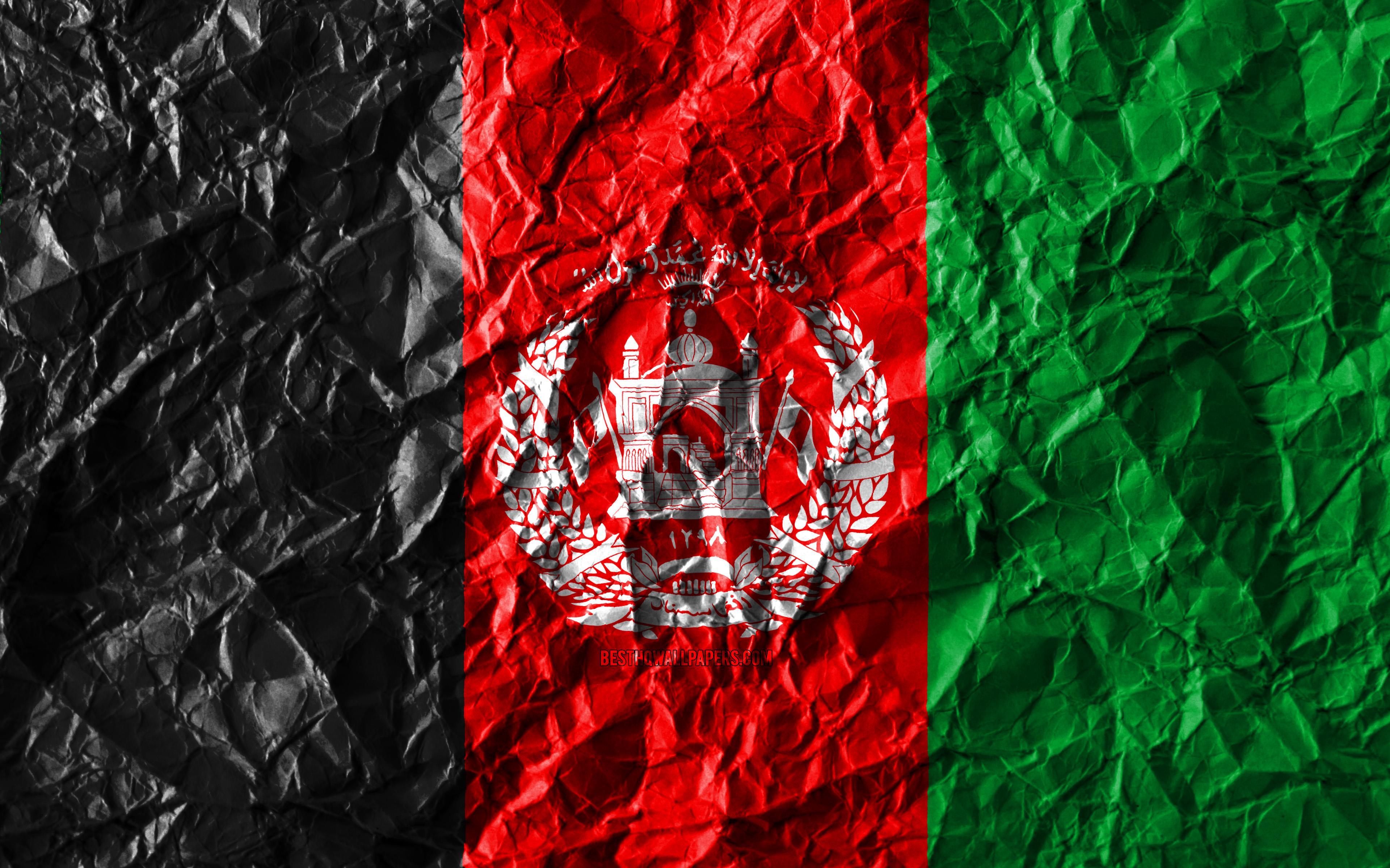 Download wallpaper Afghan flag, 4k, crumpled paper, Asian