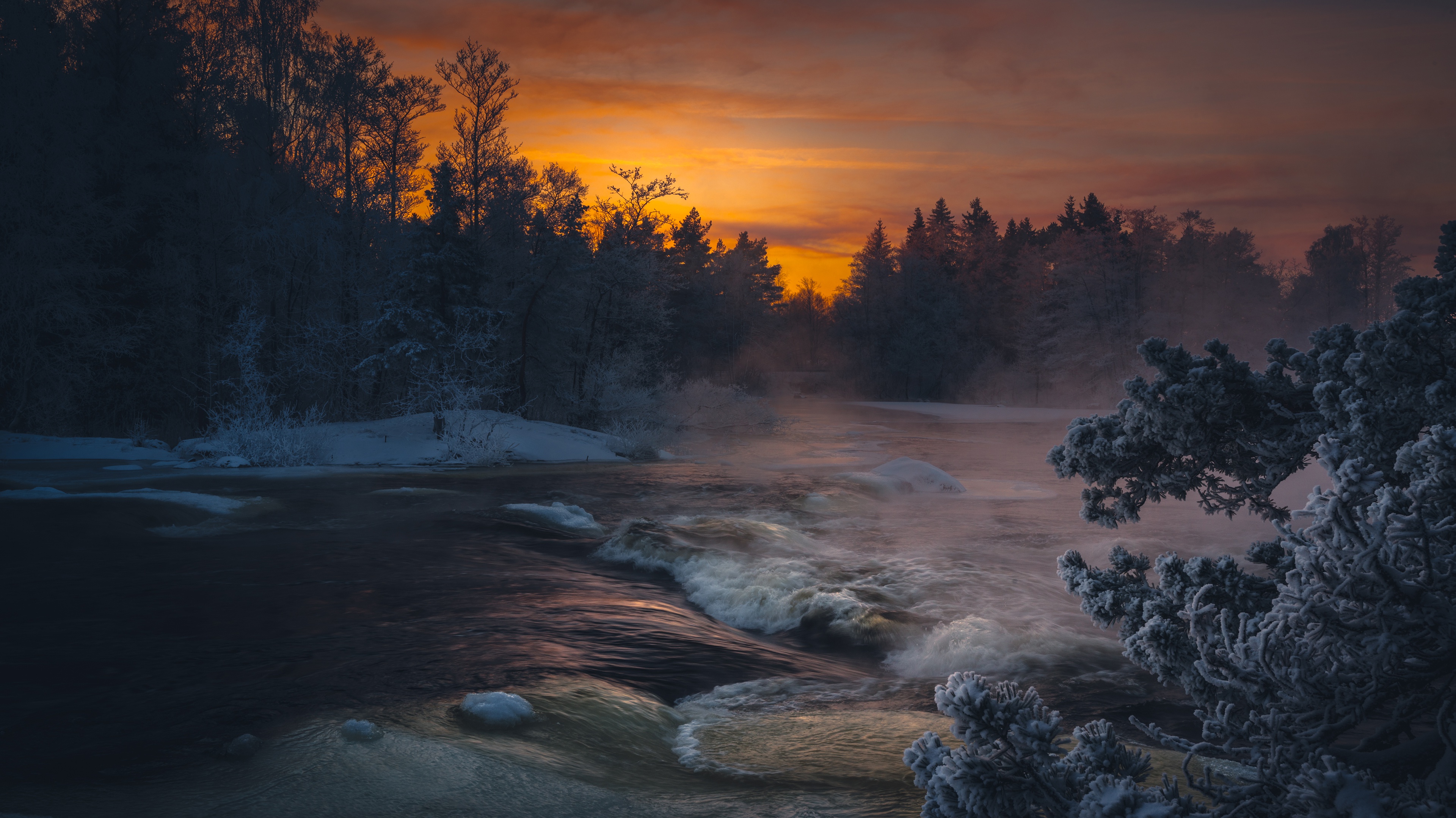 Dark Winter Lake Sunlight 4k, HD Nature, 4k Wallpaper