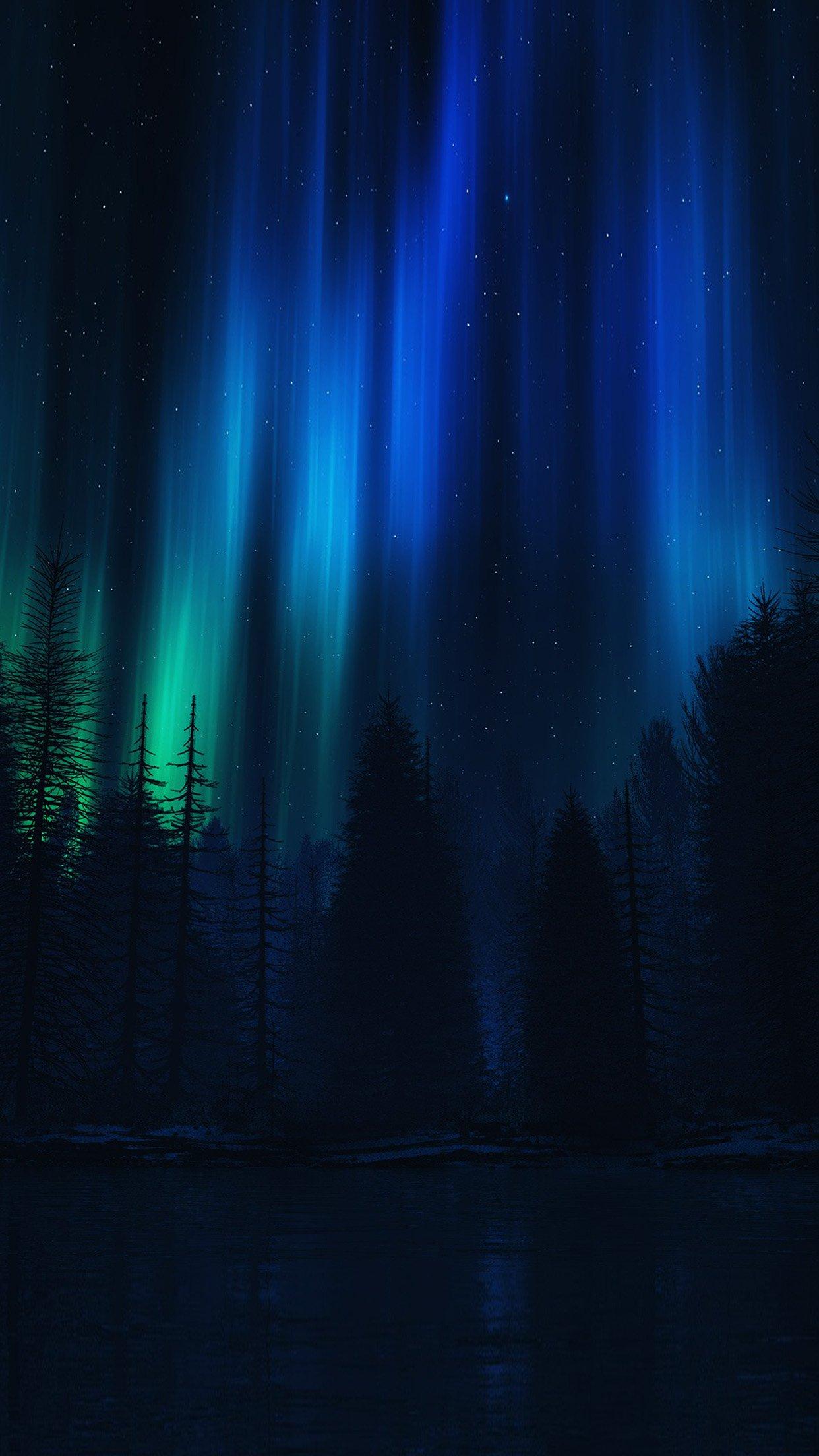 Aurora Night Sky Dark Blue Nature Art Android wallpaper