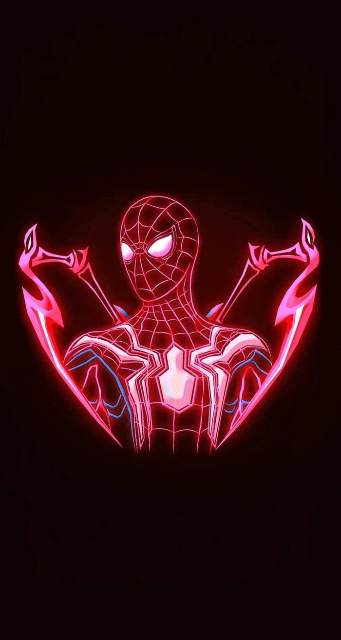 A dark overall Spiderman wallpaper with Neon themed trace that doesn't hurt the eyes