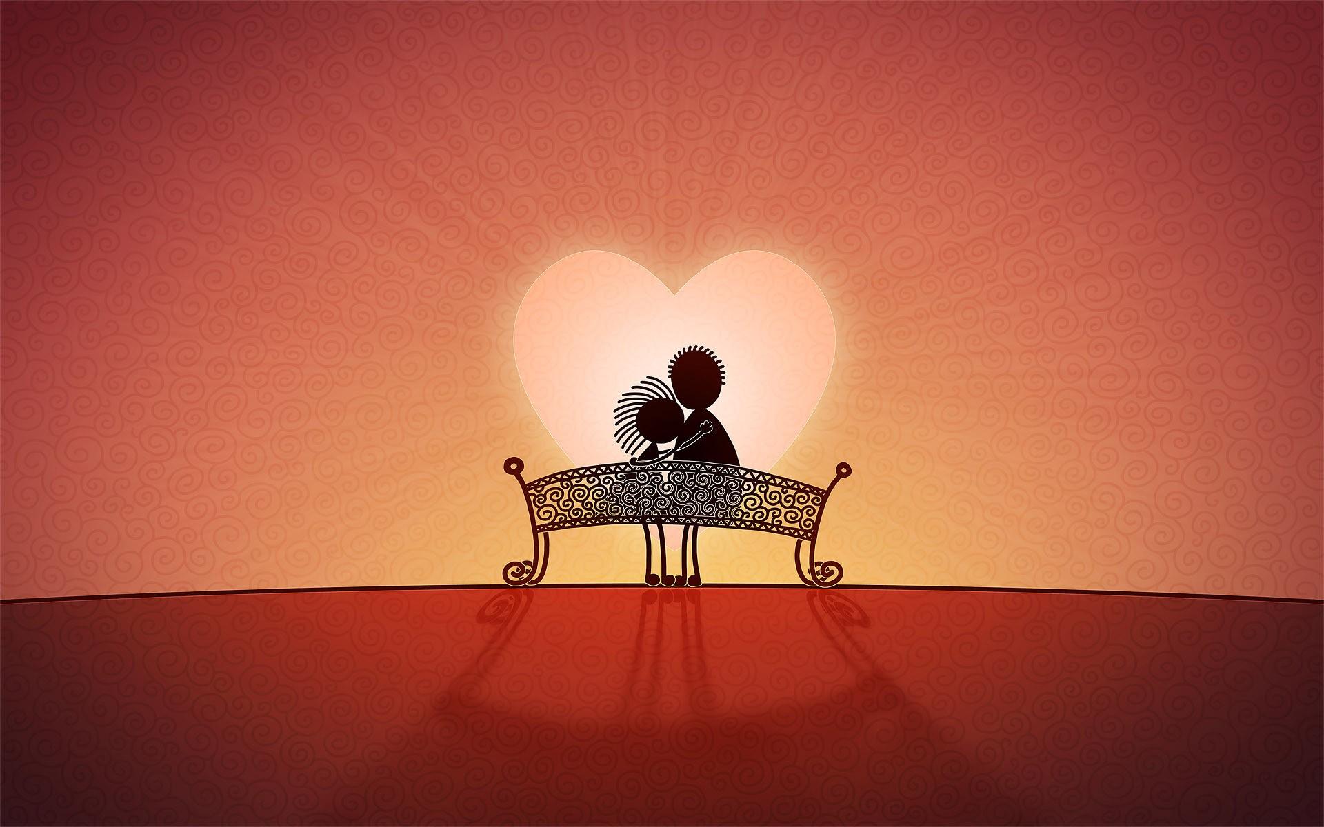 Valentines Love Couple Bench Heart Sunset Illustration Desktop Wallpaper