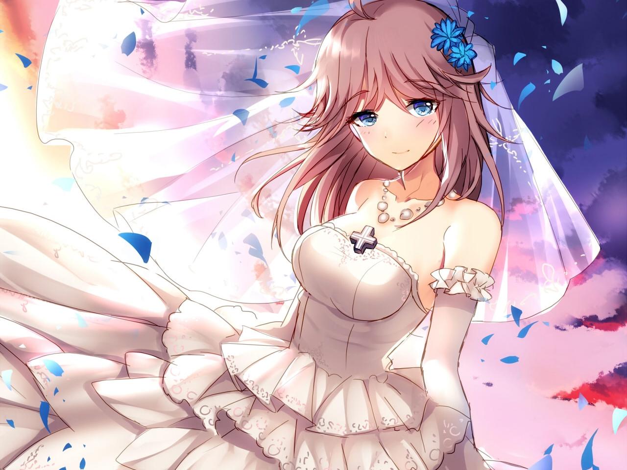Download 1280x960 Anime Girl, Wedding Dress, Sad Smile