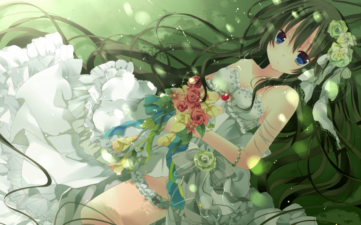 Download 1440x900 Anime Girl, Wedding Dress, Lying Down