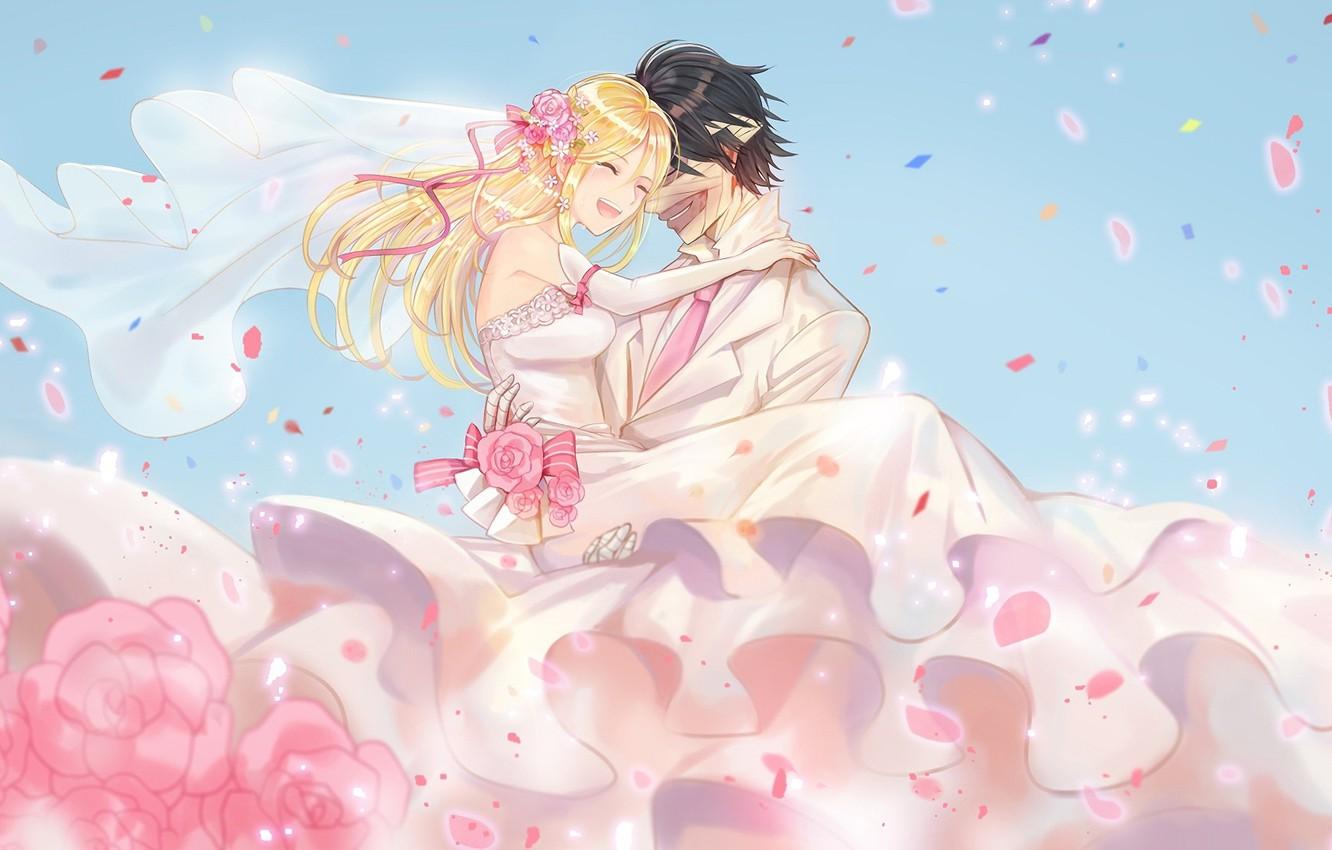 Wallpaper girl, love, romance, anime, pair, guy, wedding