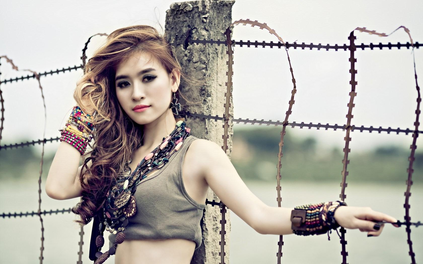 Asian Girl Model Fence wallpaperx1050