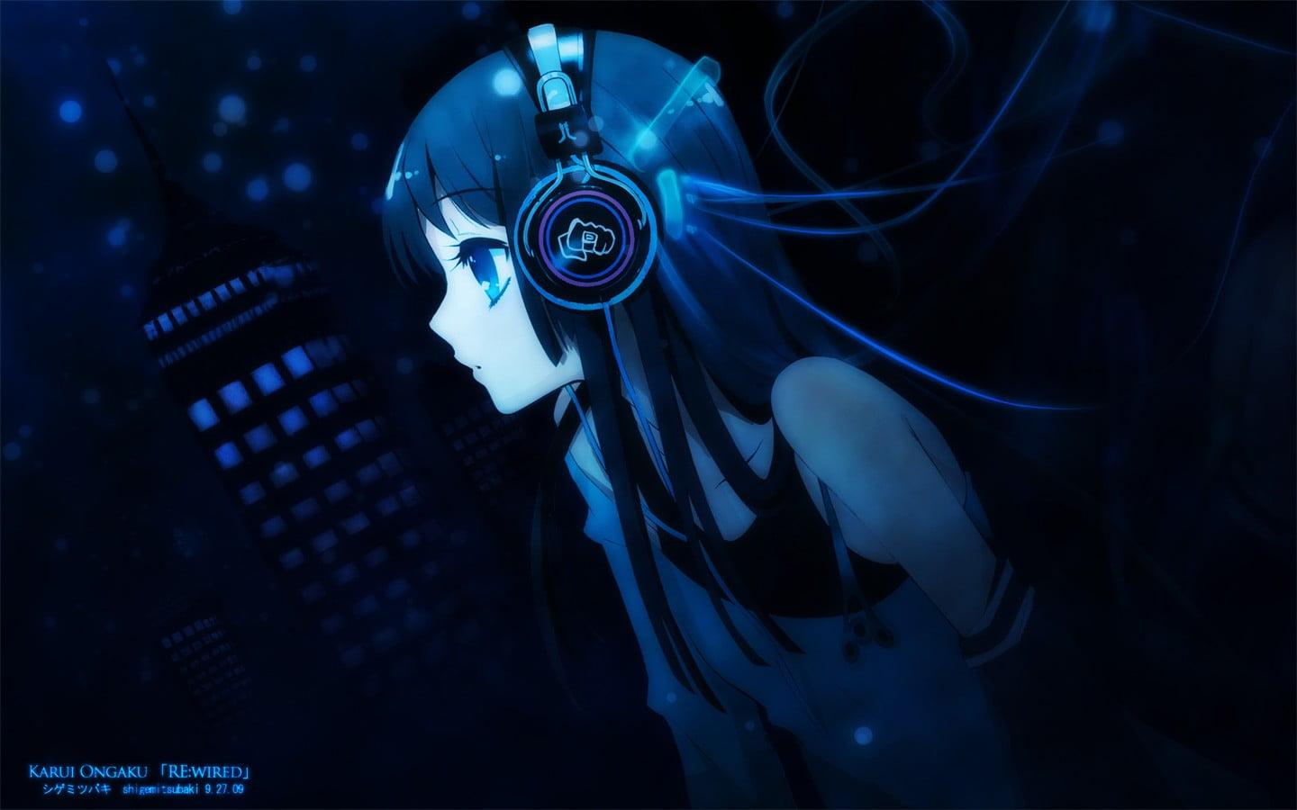 Black Anime Character Illustration, Anime, Headphones, K ON