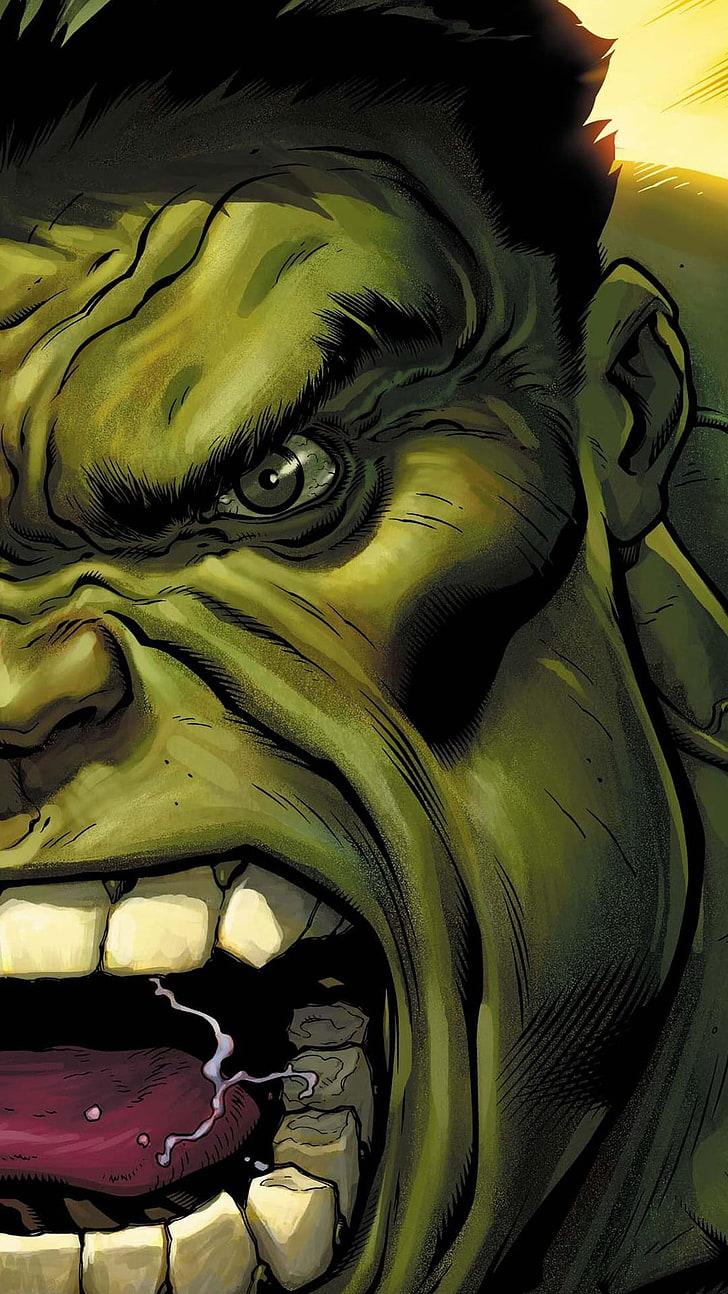HD wallpaper: The Incredible Hulk illustration, green, eyes, angry, comic books