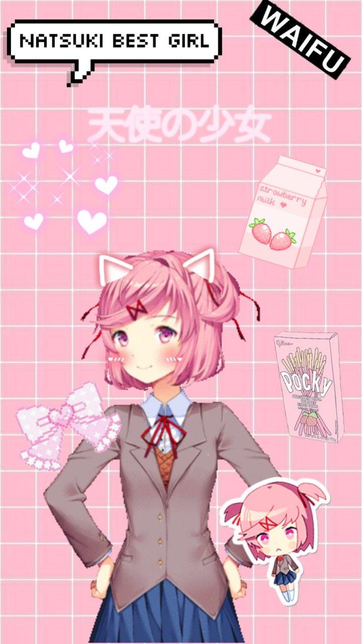 freetoedit natsuki waifu wallpaper dokidokiliteraturecl