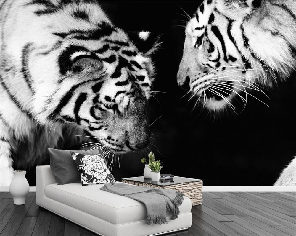 US $8.85 41% OFF. Beibehang Custom Wallpaper Black And White Tiger TV Background Walls Animal Modern Minimalist Living Room Bedroom 3D Wallpaper In