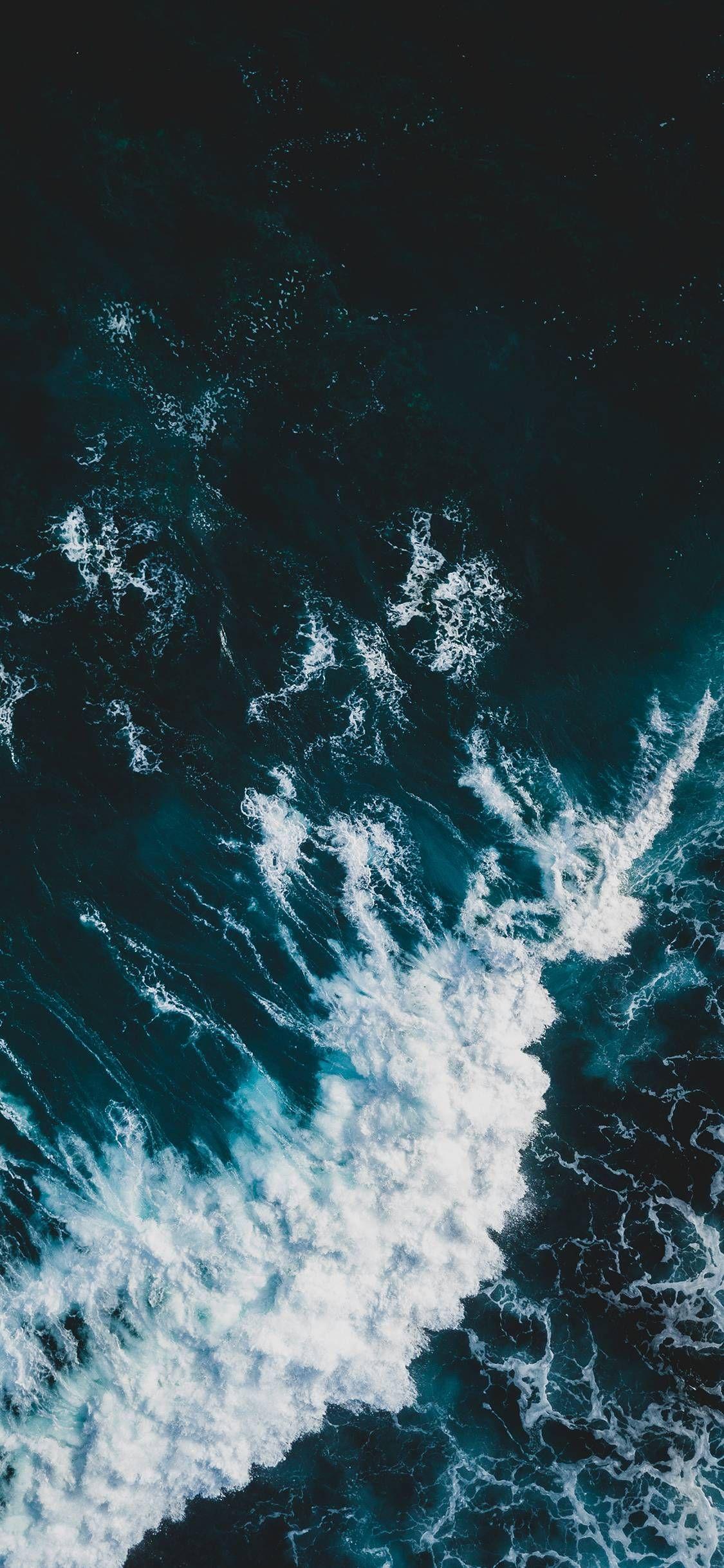 High angle shot of wave of sea ocean wave Wallpaper